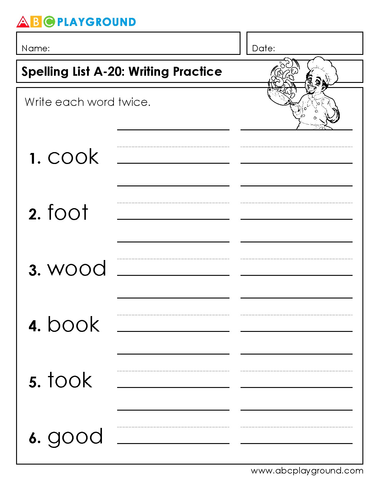 Spelling Practice Worksheet for Word Repetition