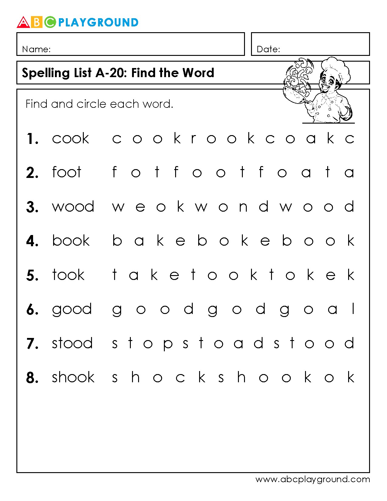 Spelling Word Search Puzzle: Find and Circle Each Word