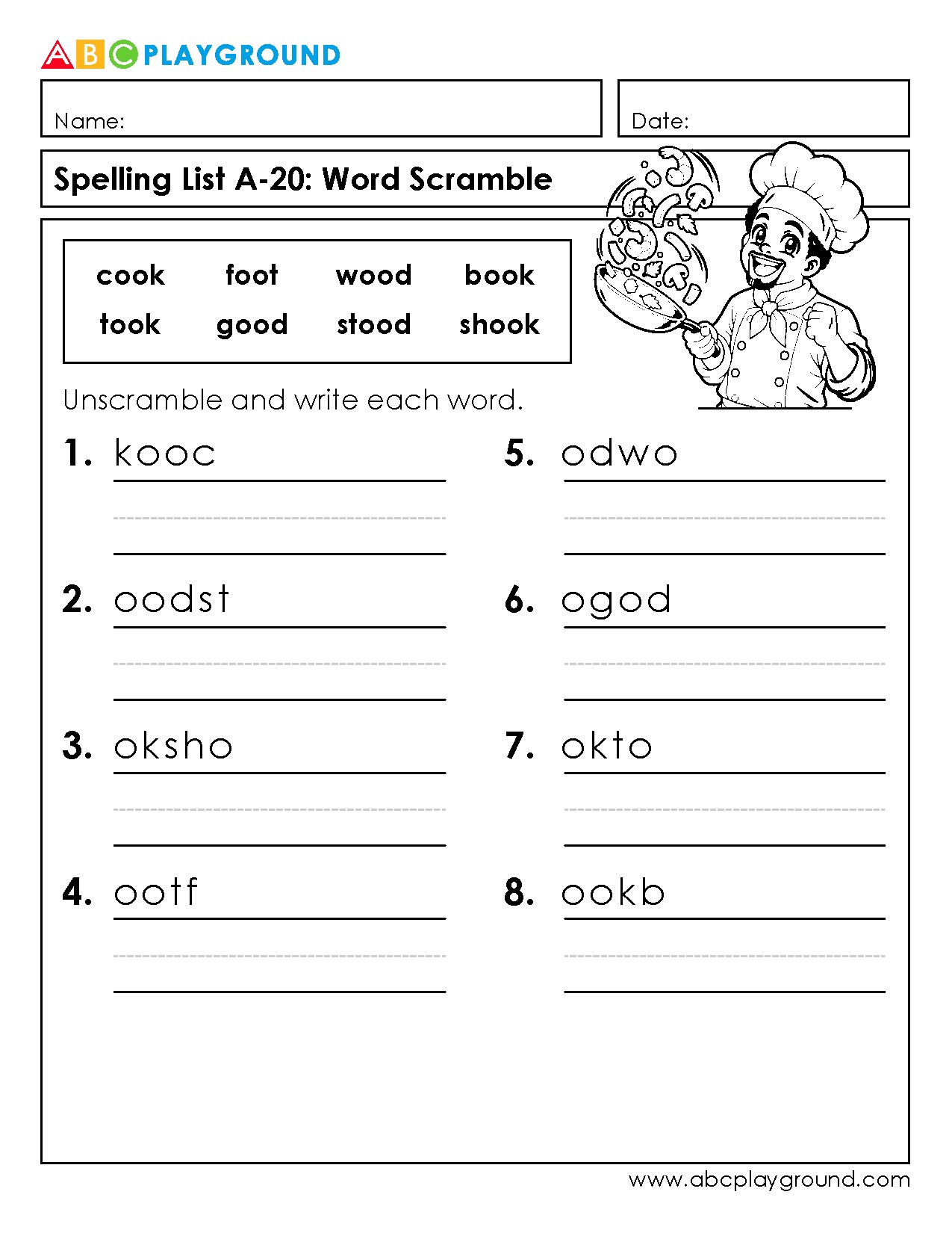 Word Scramble Spelling Practice Worksheet