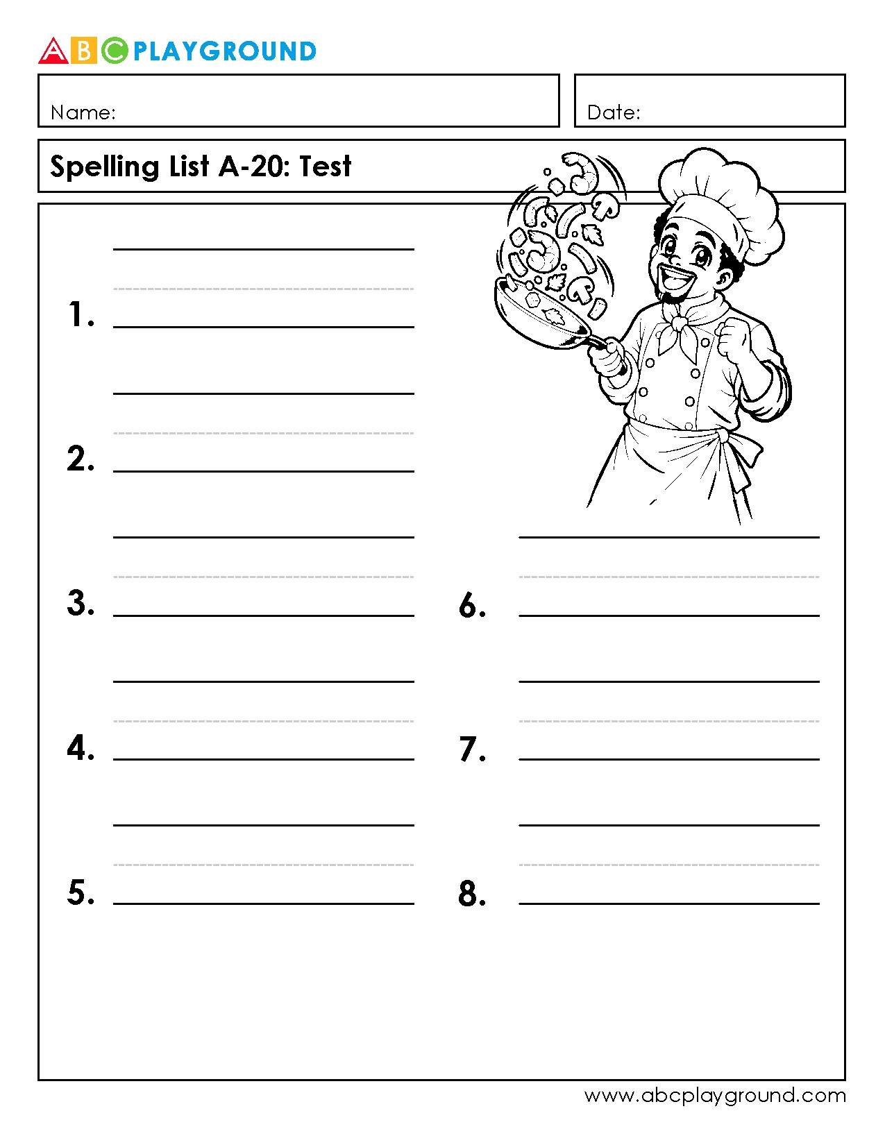 Printable Spelling Test Worksheet for Practice