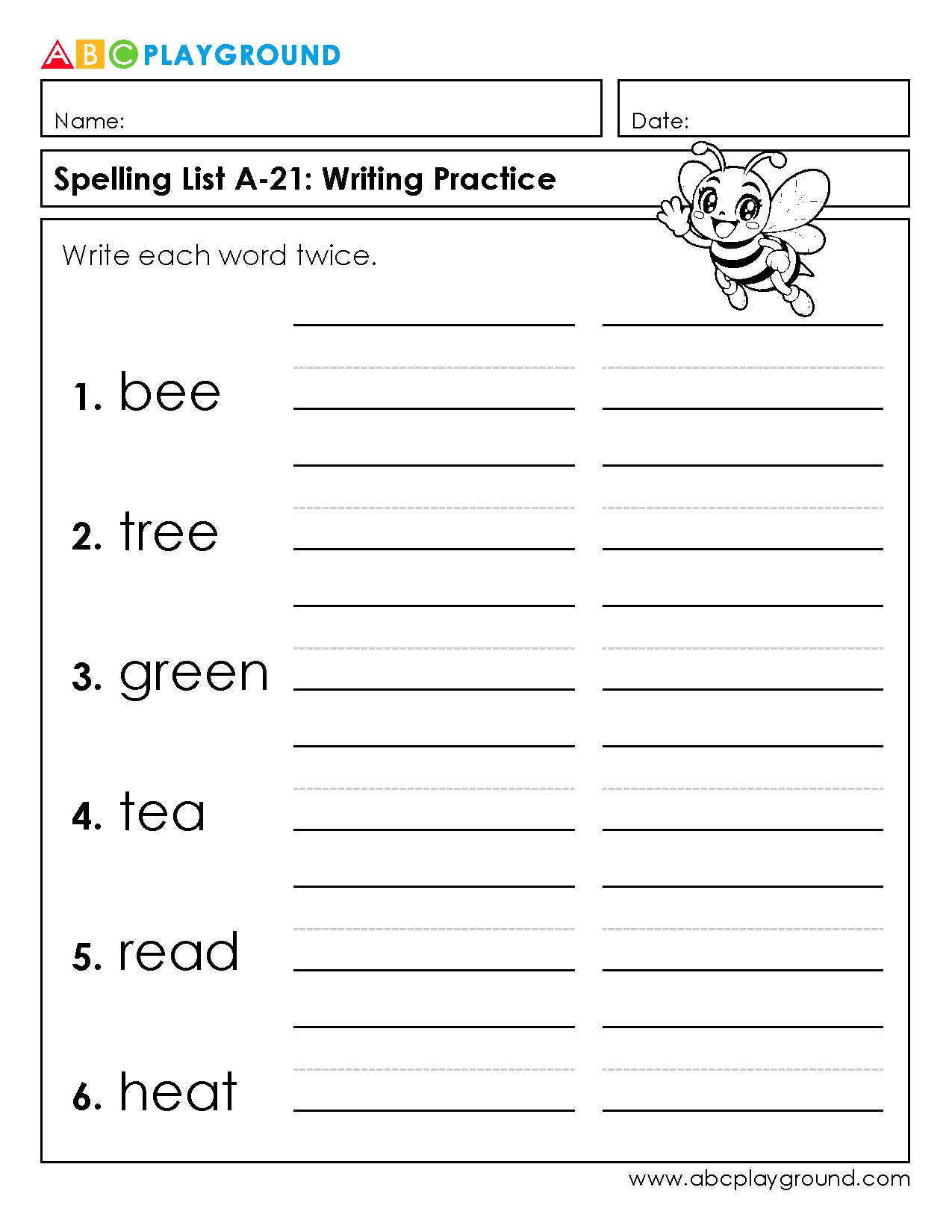 Spelling Practice Worksheet with Common Words Writing Exercise