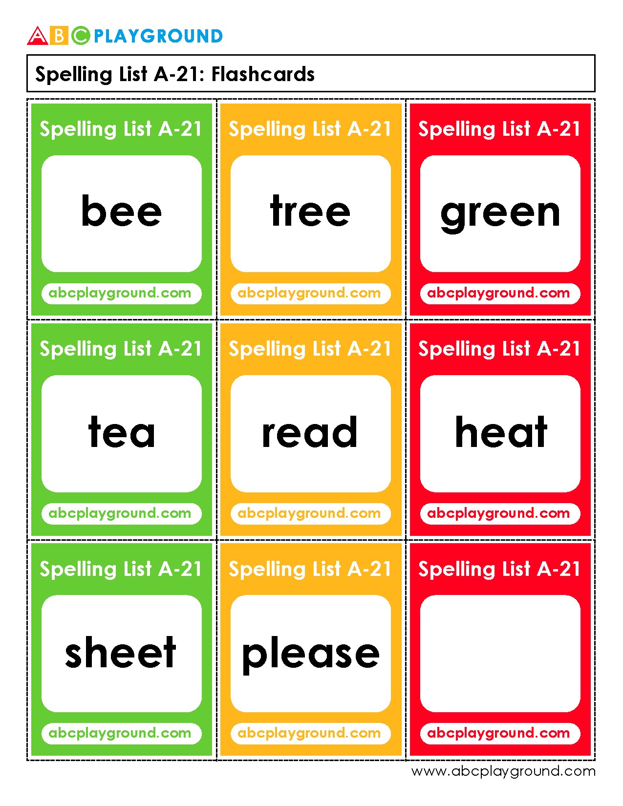 Spelling Flashcards for Basic Sight Words and Vocabulary