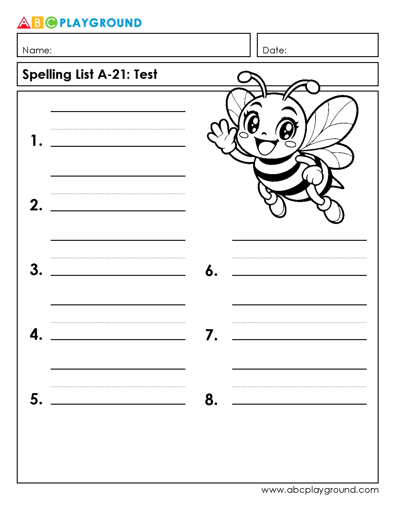 Spelling Test Worksheet with Bees Theme for Practice