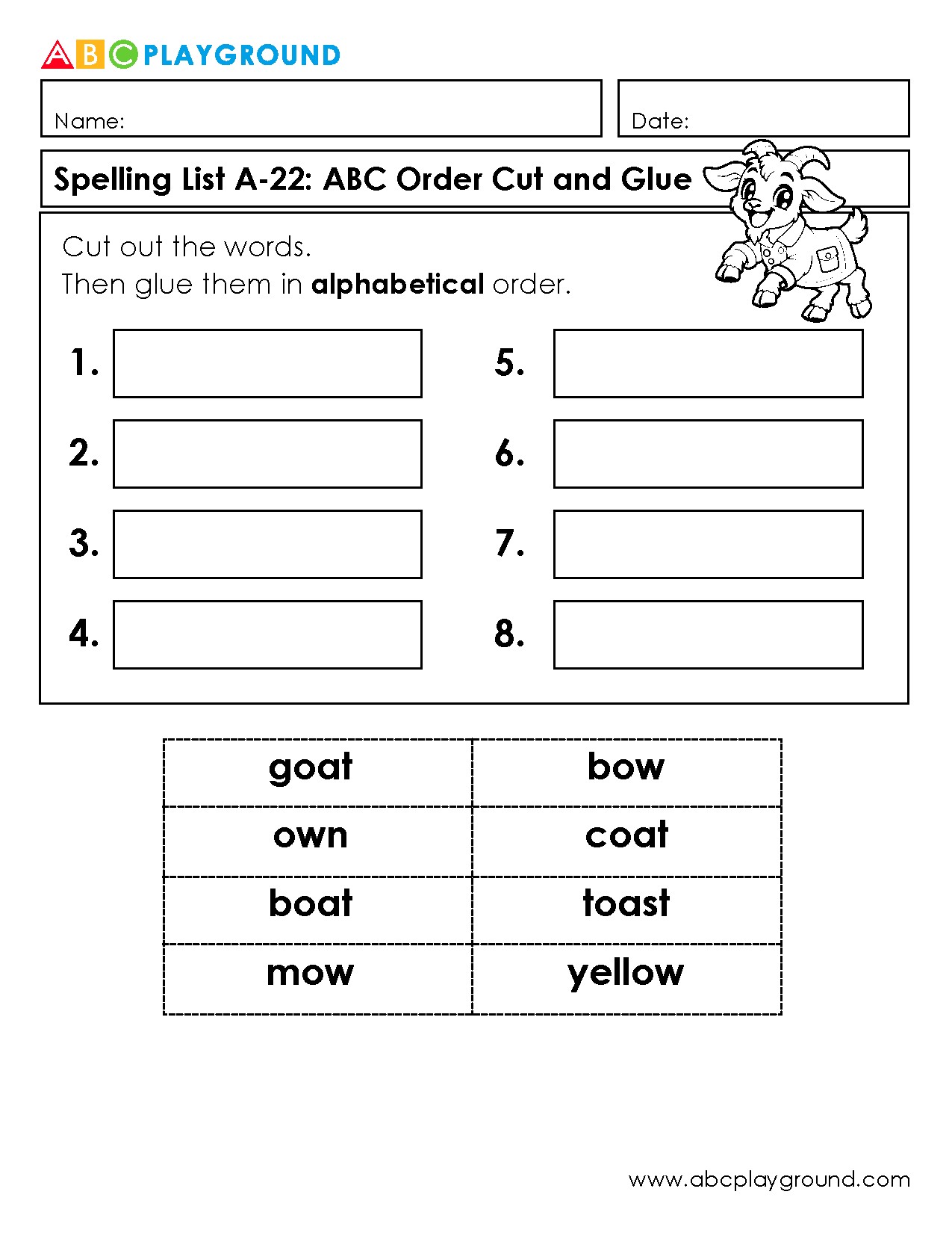 Alphabetical Order Cut and Glue Activity
