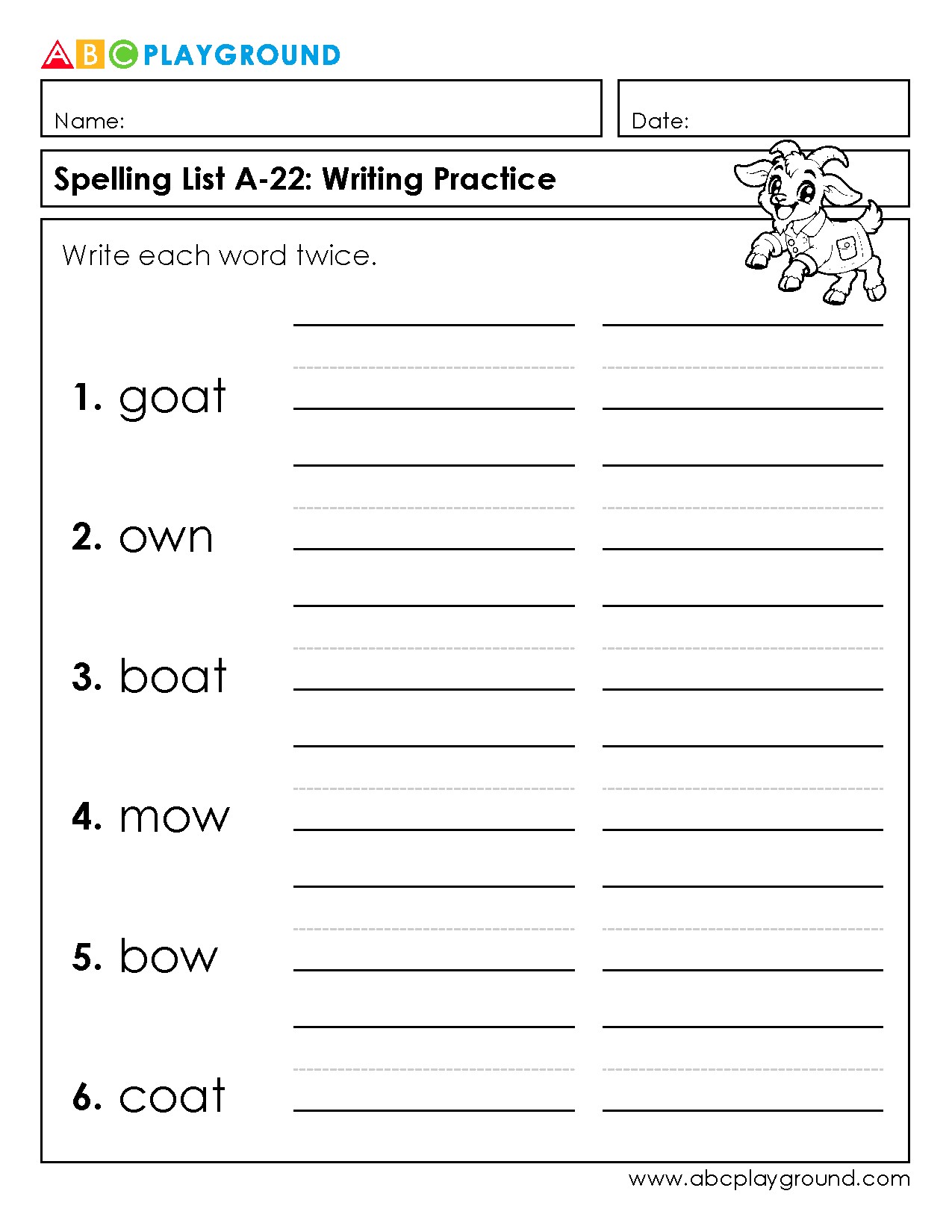 Spelling Word Writing Practice Worksheet