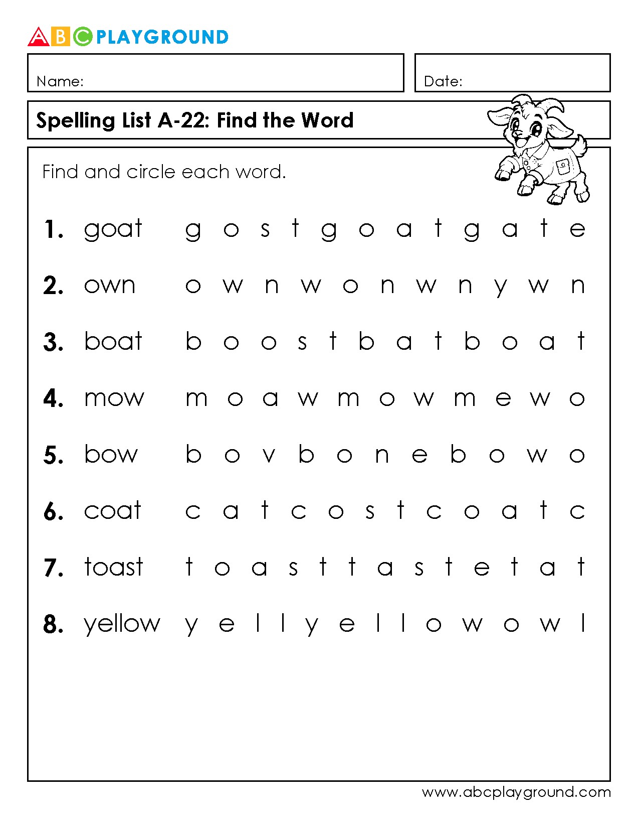Spelling Word Search Puzzle: Find and Circle the Words