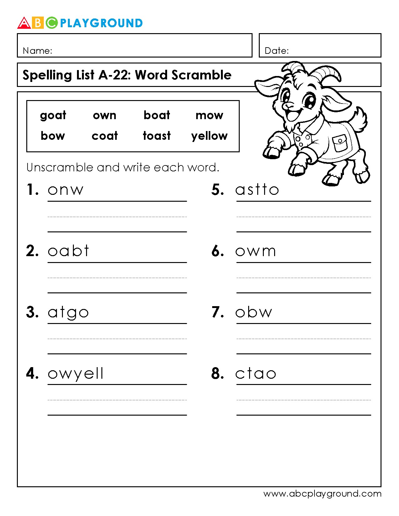 Word Scramble Spelling Practice Worksheet