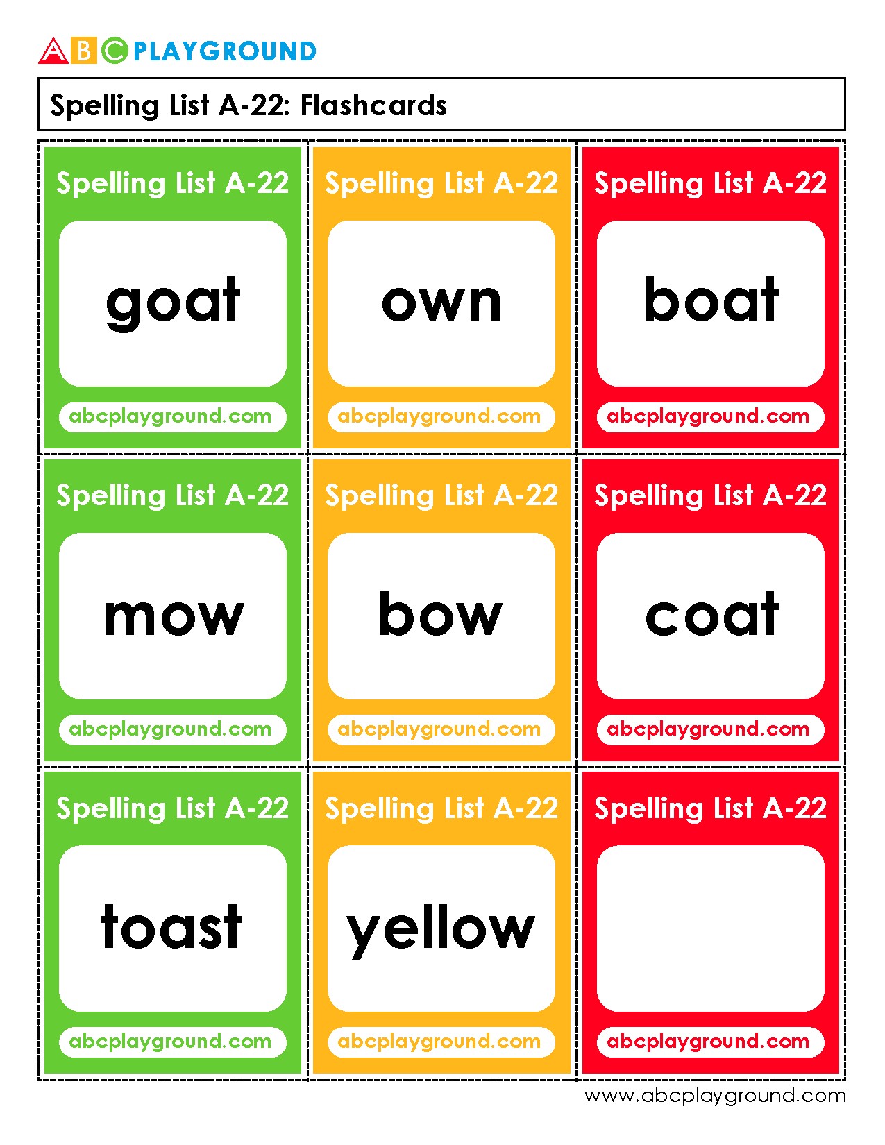 Spelling Flashcards for Phonics and Word Recognition Practice