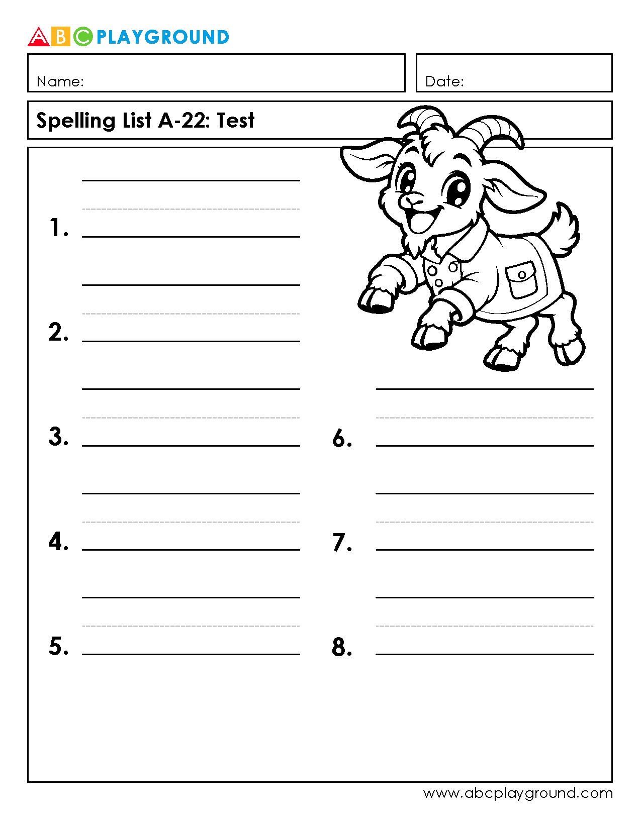 Spelling Test Worksheet for Early Elementary Learners