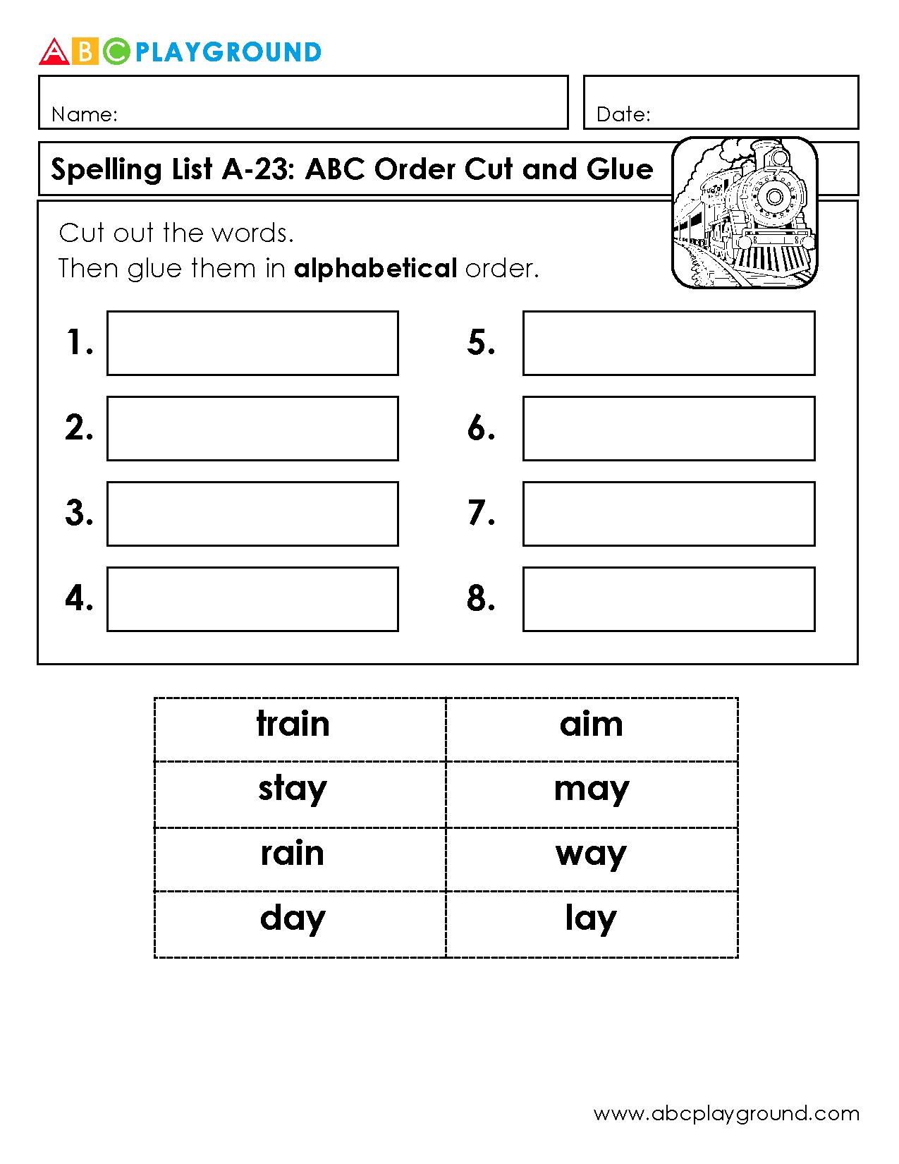 Alphabetical Order Cut and Glue Worksheet