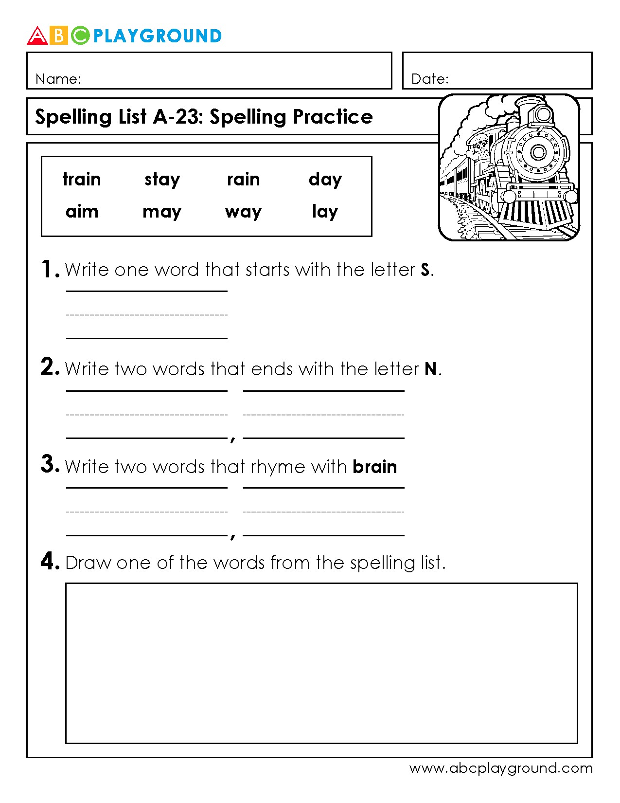 Spelling Practice Worksheet with Rhyming and Letter Study