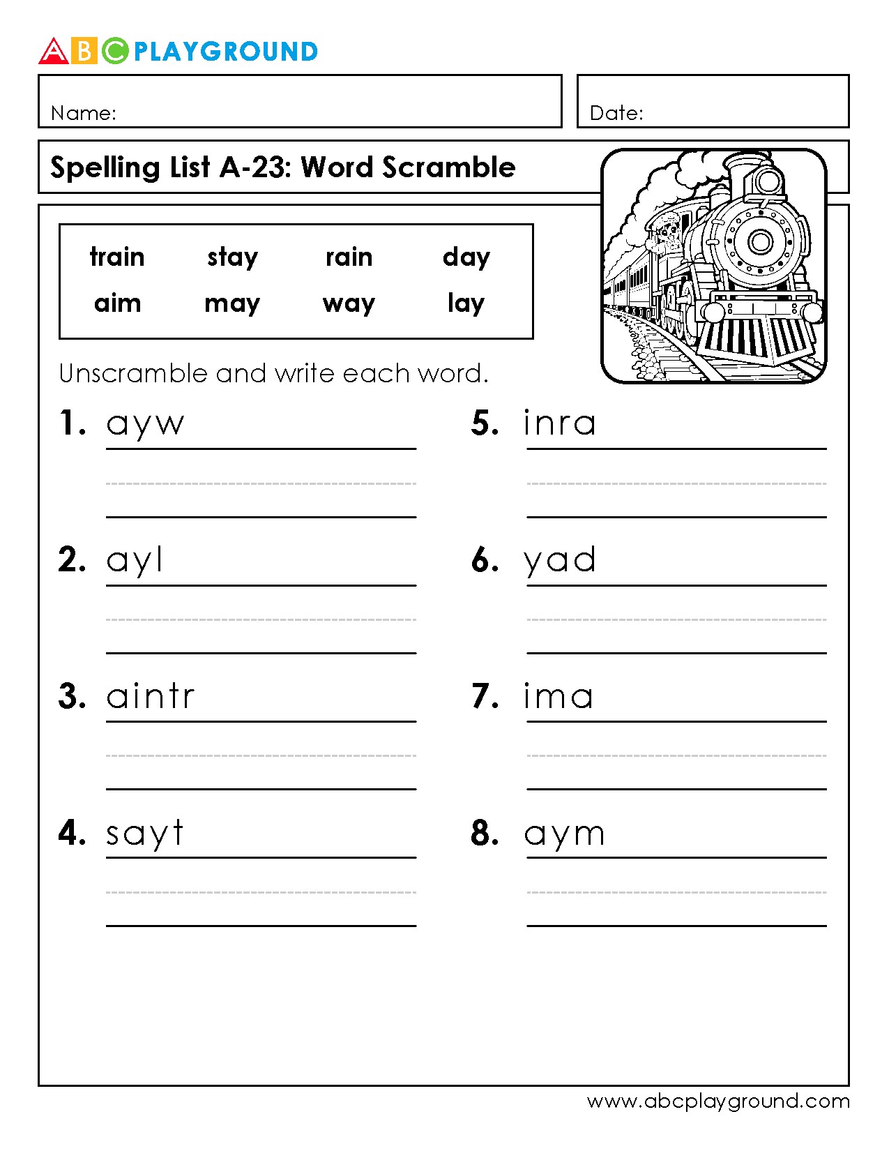 Spelling Word Scramble Worksheet for Early Learners