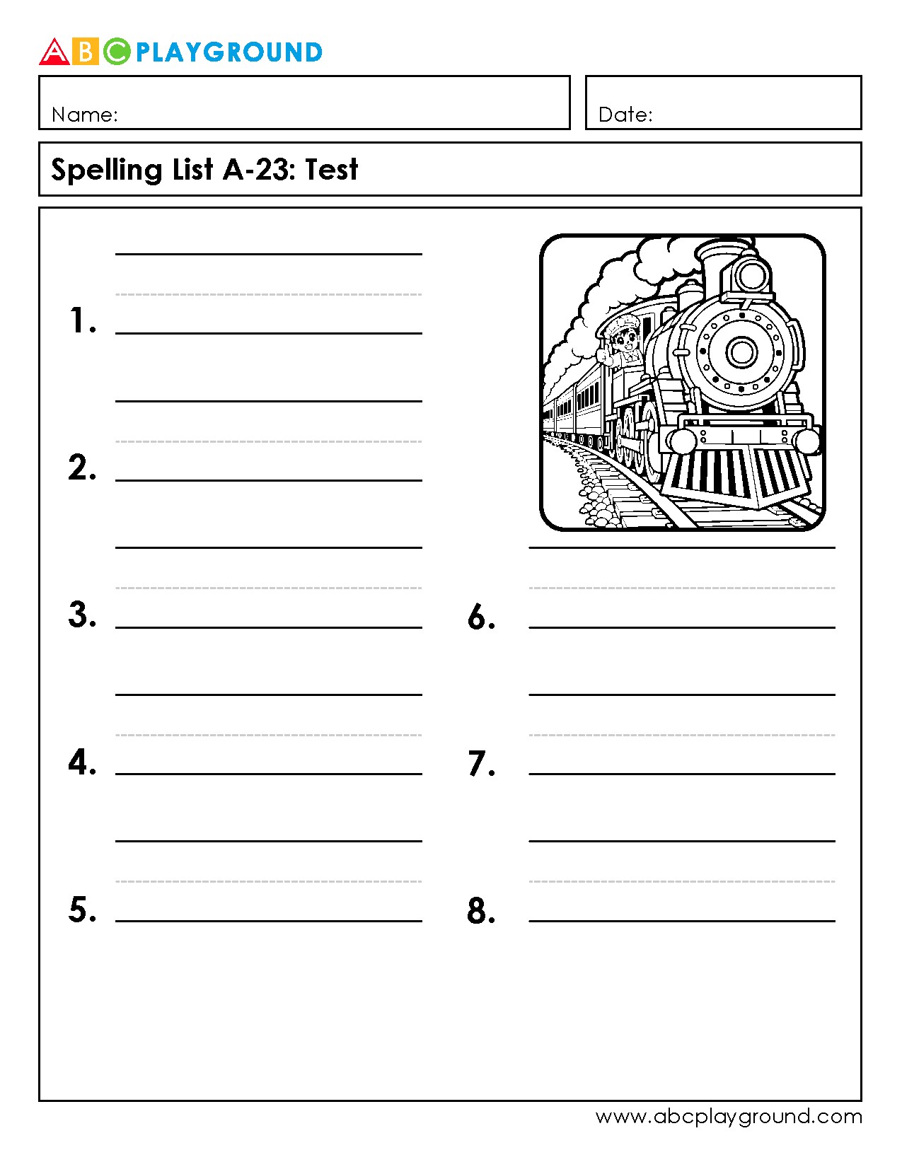 Printable Spelling Test Worksheet for Practice and Assessment
