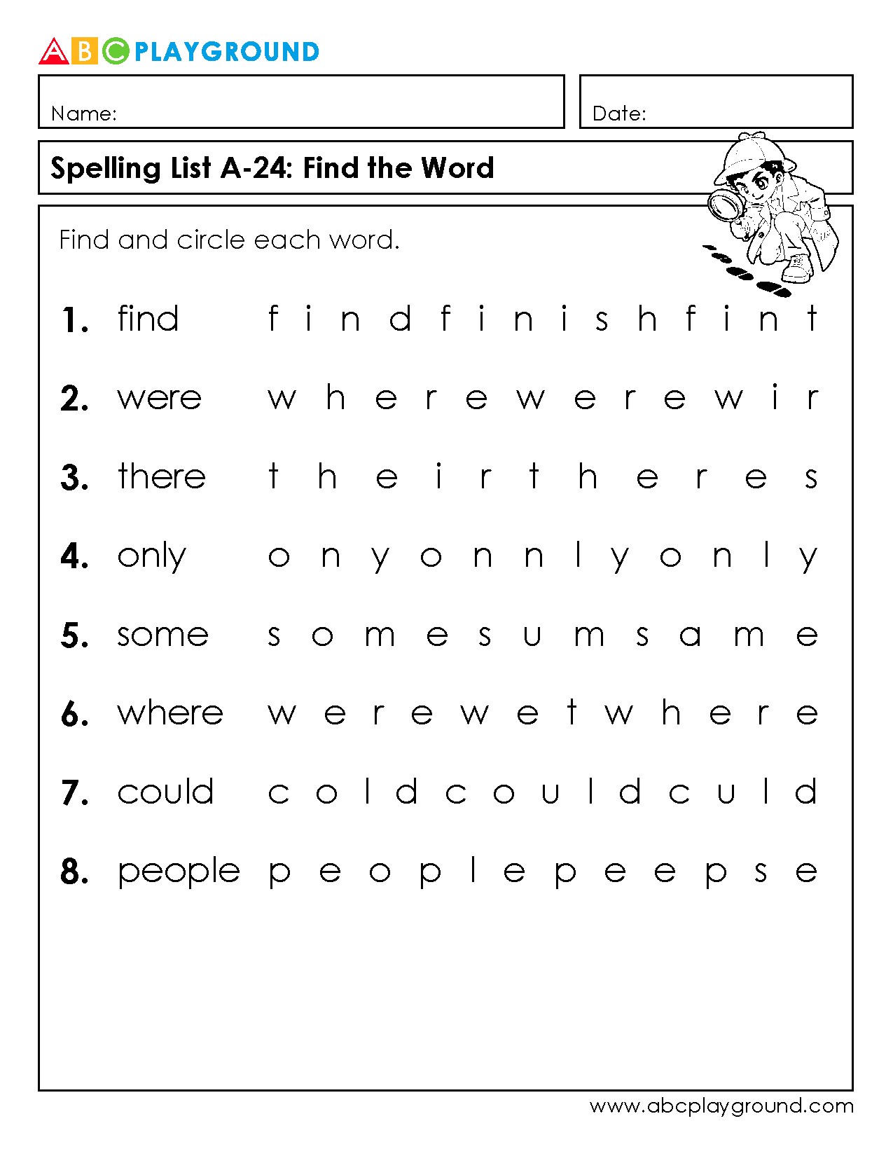 Spelling Word Search: Find and Circle Each Word