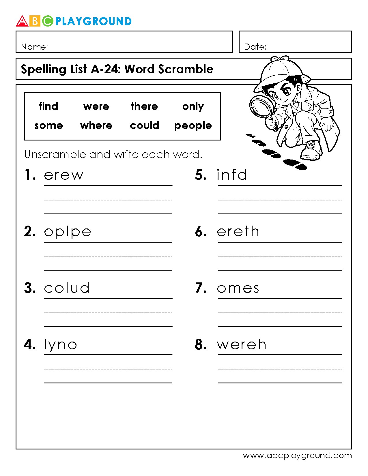 Spelling Word Scramble Worksheet for Early Learners