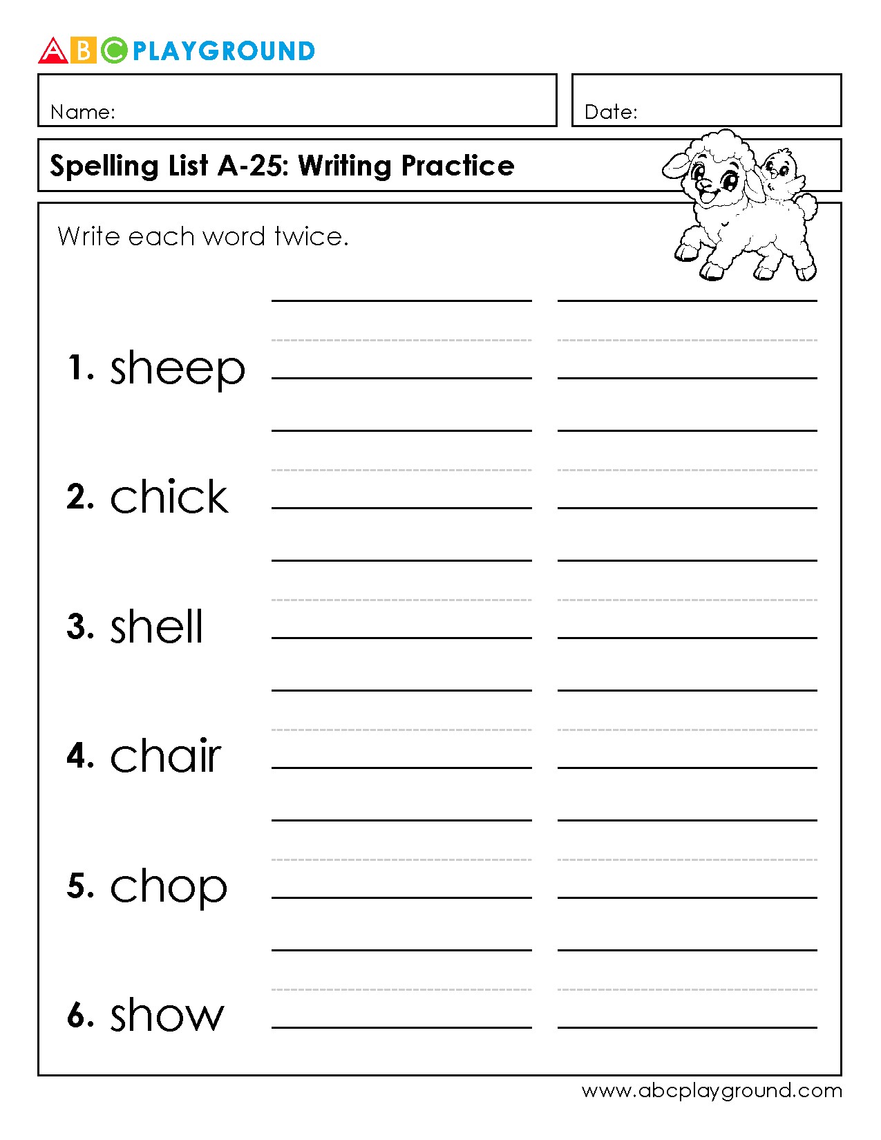 Spelling and Writing Practice Worksheet for Early Learners
