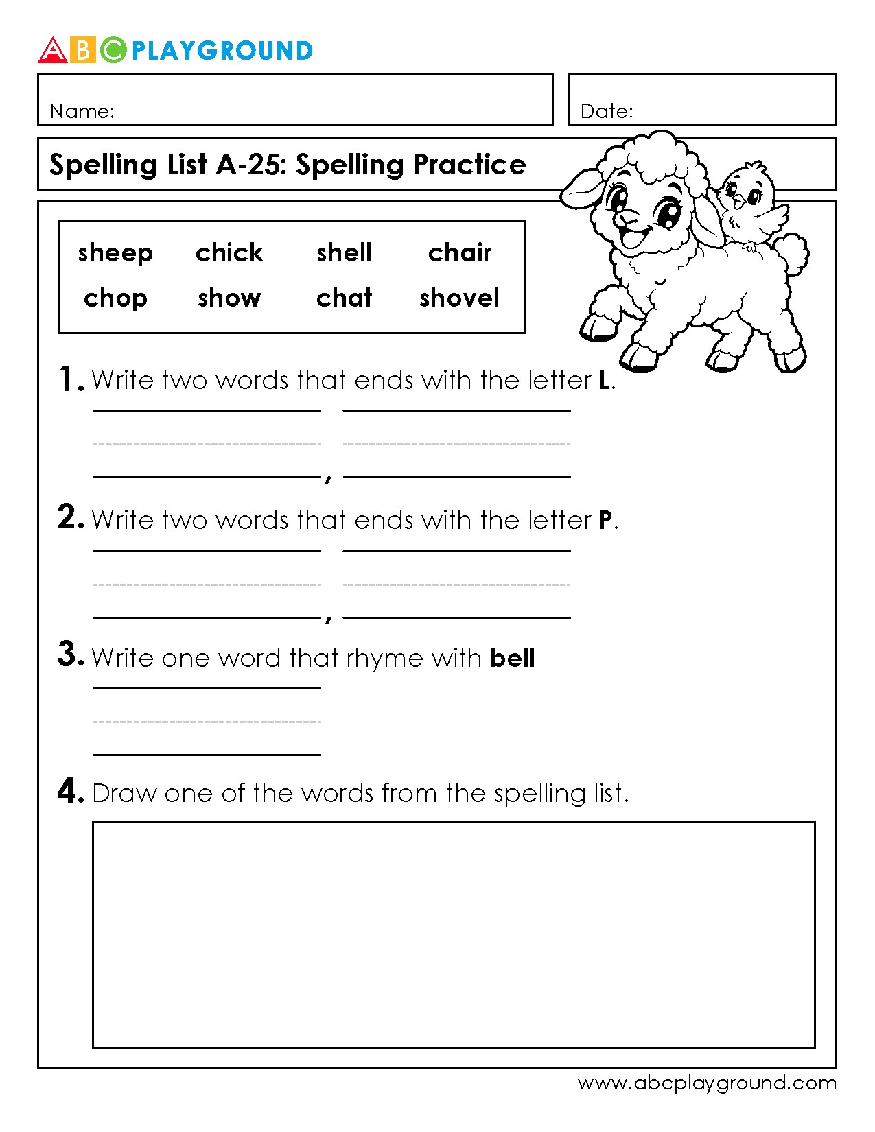 Spelling Practice with Words Ending in L and P