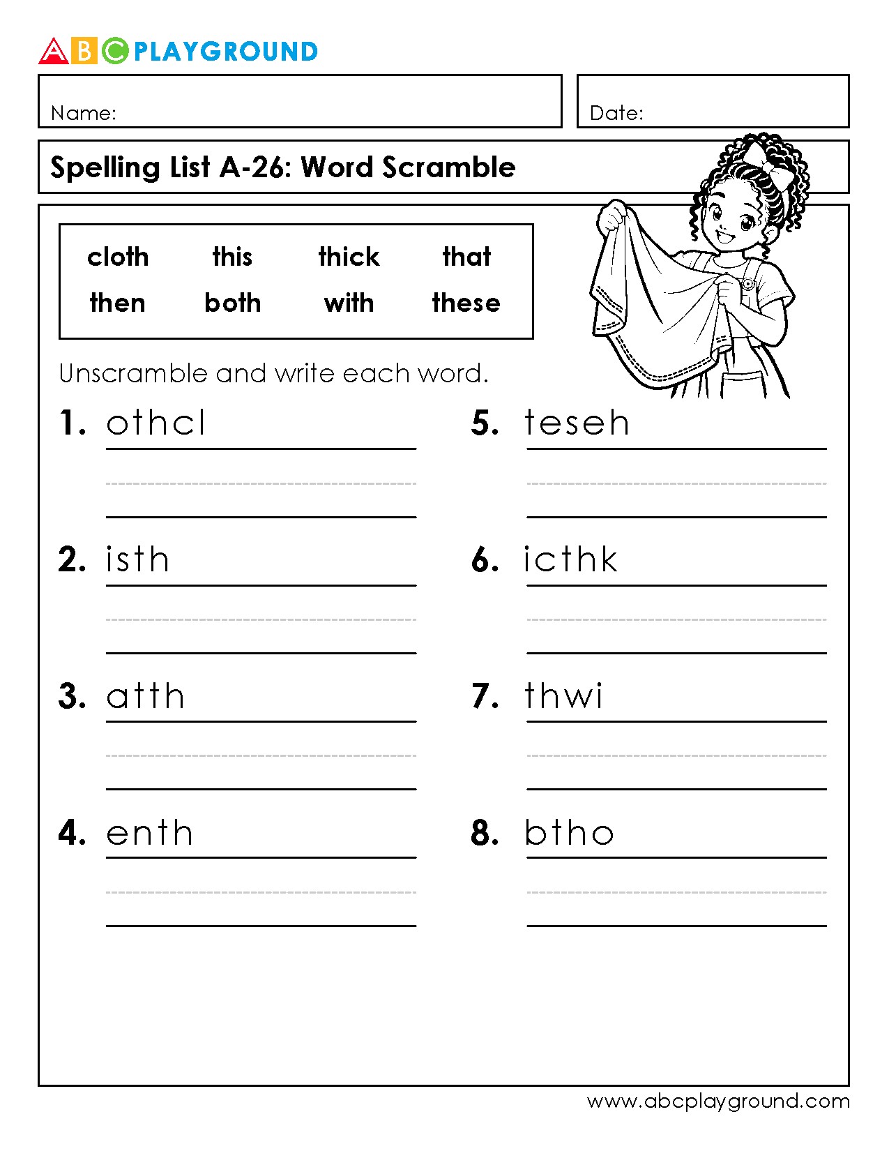 Word Scramble Spelling Practice Worksheet