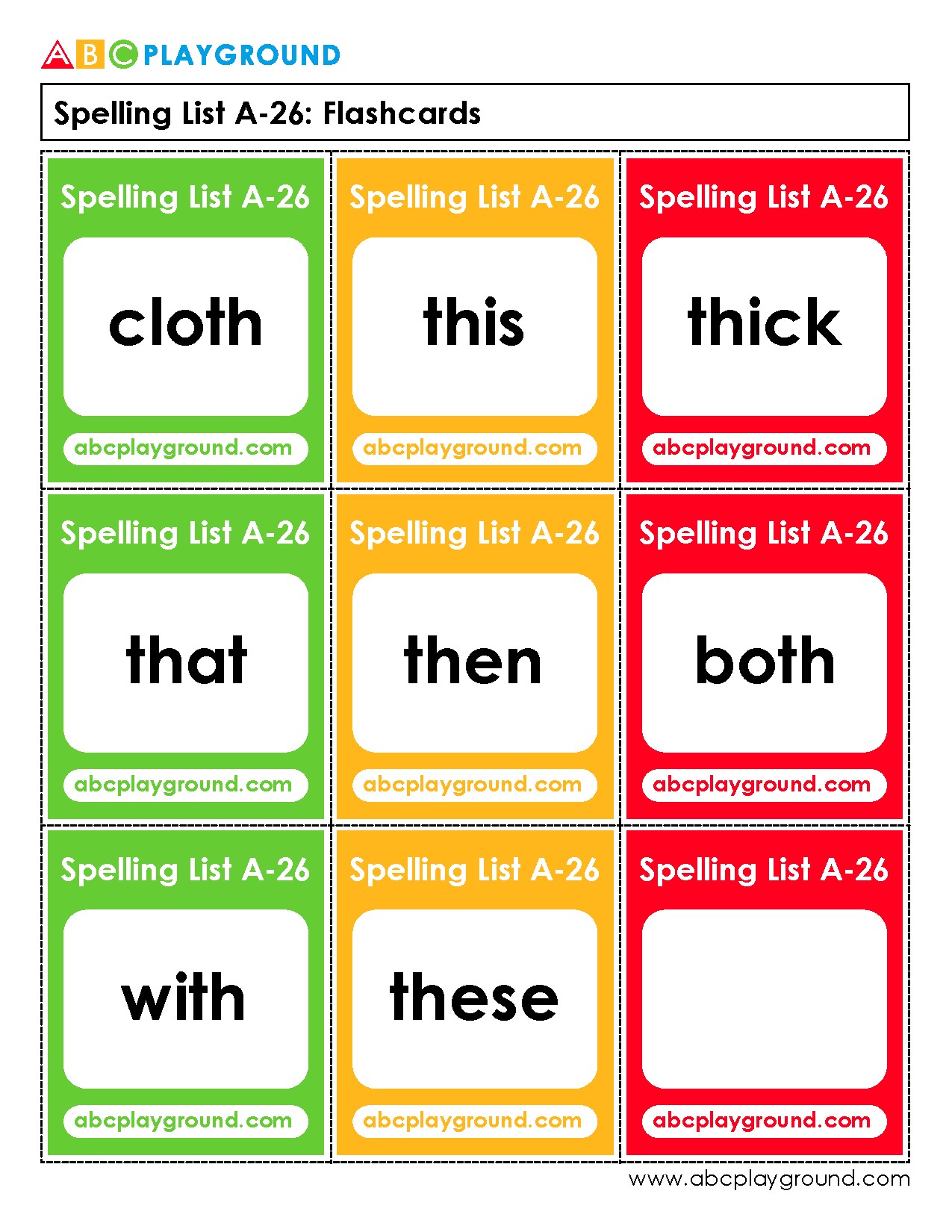 Printable Spelling Flashcards for Common Sight Words