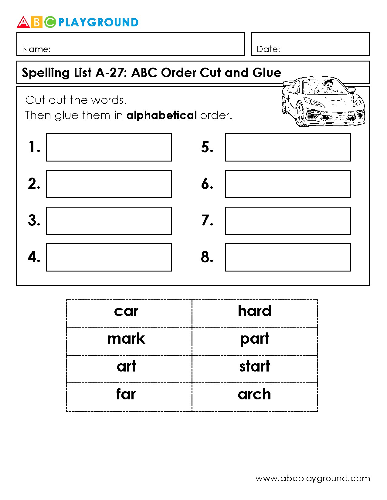 Cut and Glue Activity for Alphabetical Order Practice