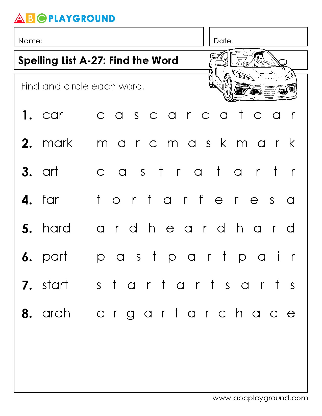 Spelling Word Search Puzzle with Focus Words