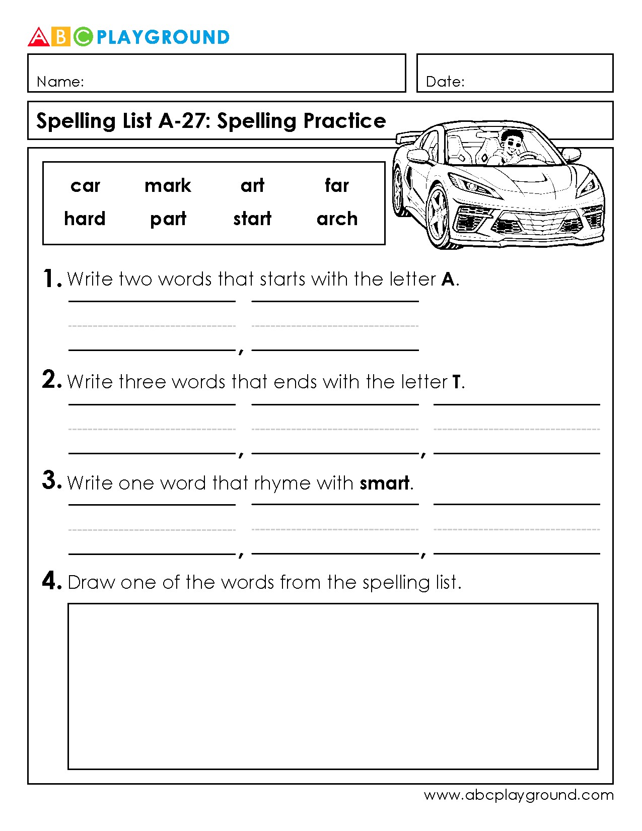 Spelling Practice: Words Starting with A and Ending with T