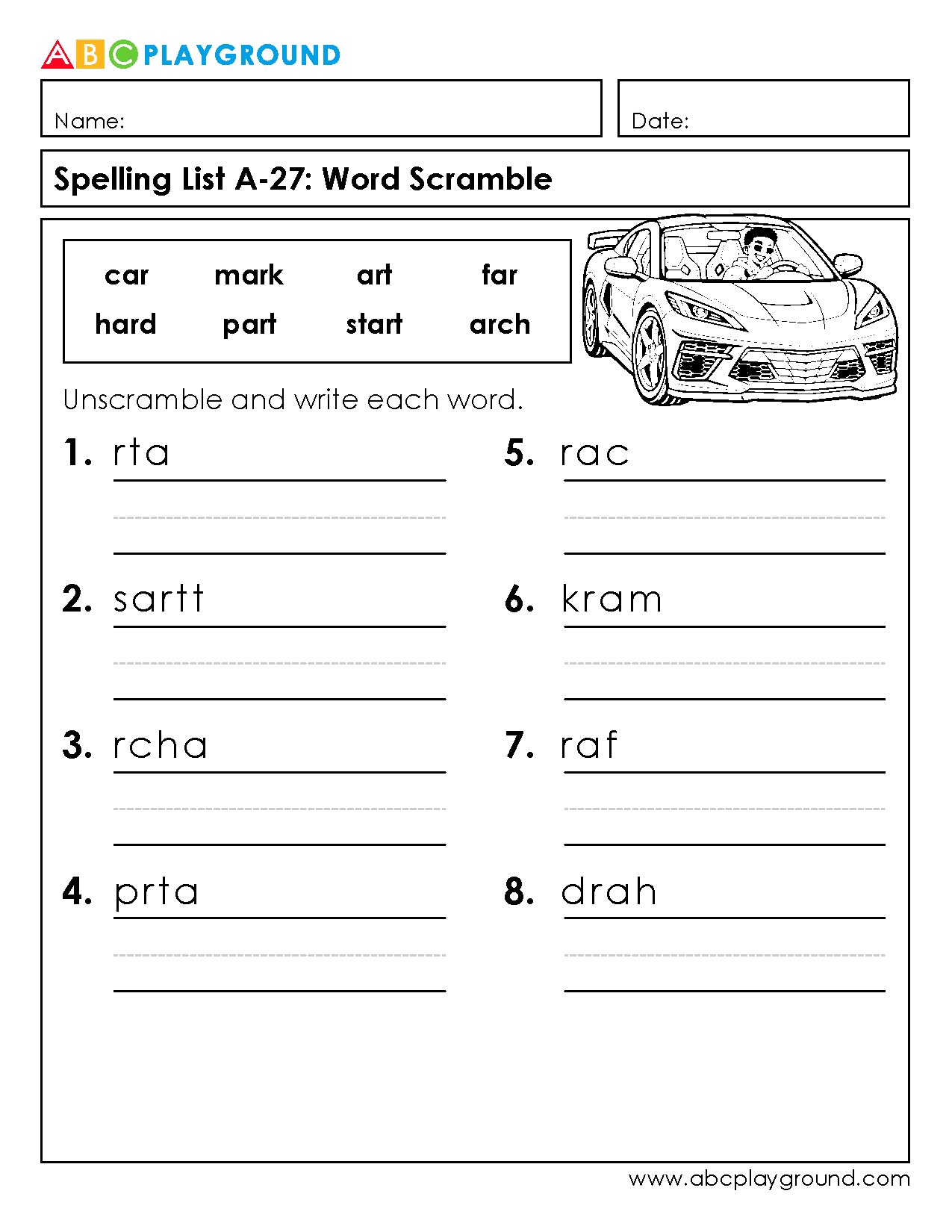 Word Scramble Spelling Practice with Common Words