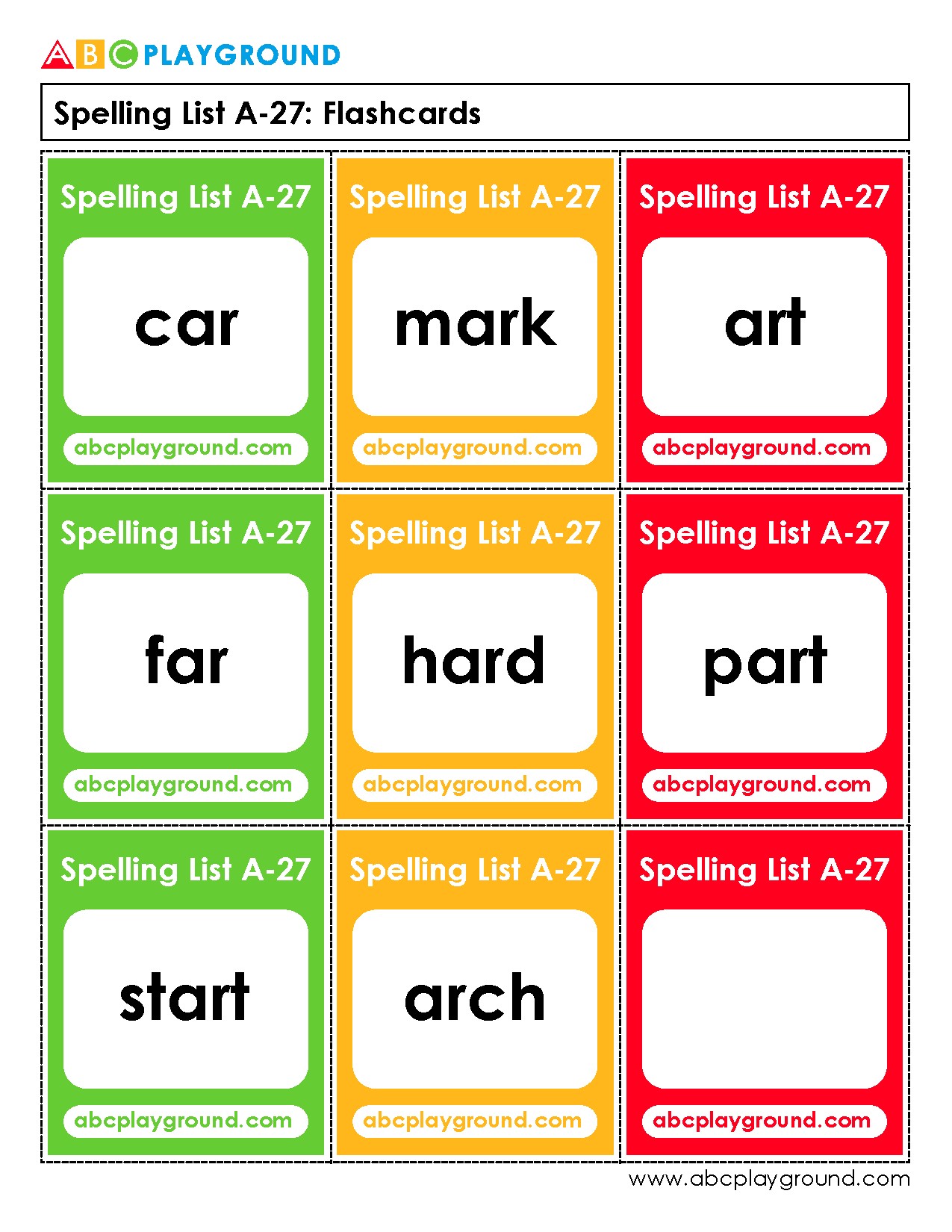 Spelling Flashcards with Long A Sound Words