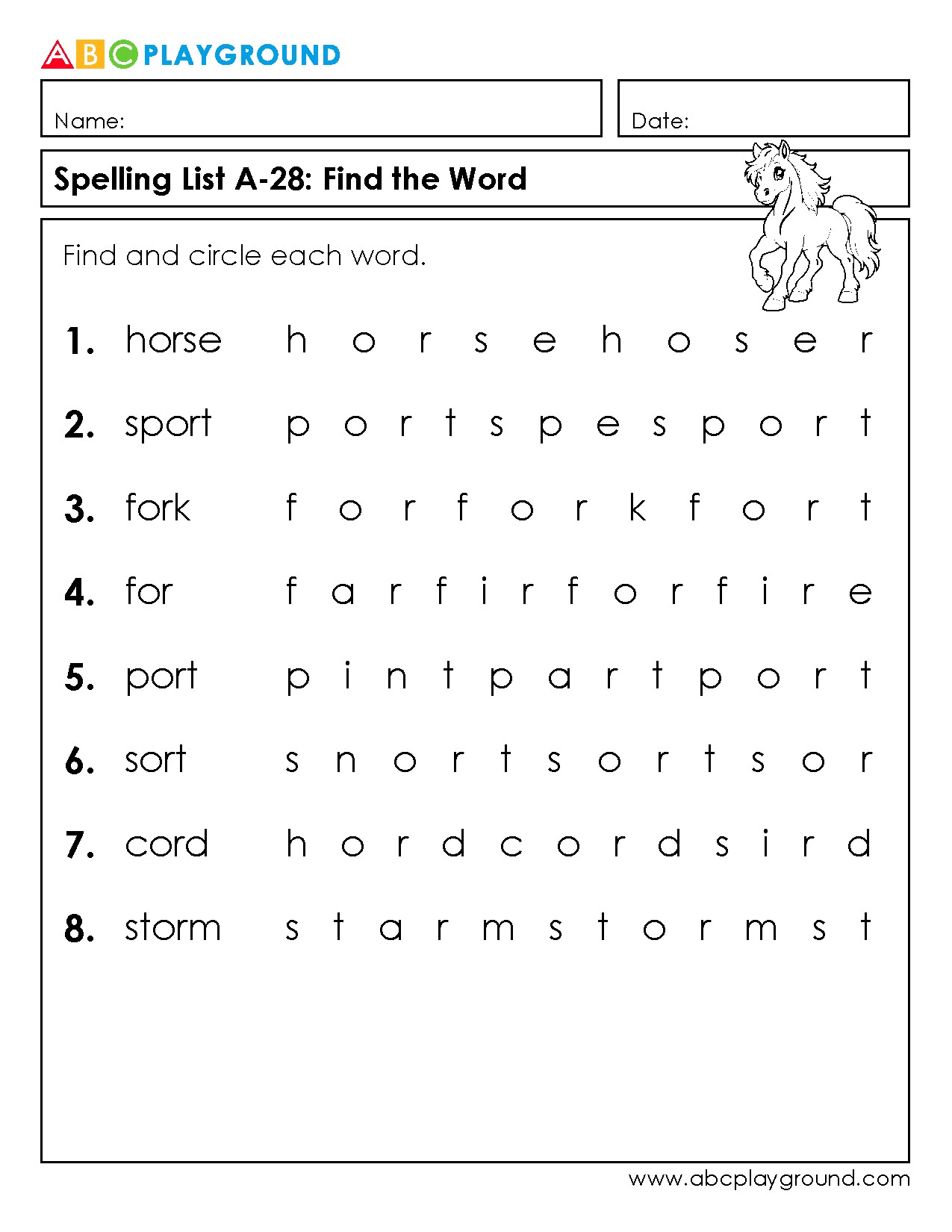 Spelling Word Search Puzzle with Find and Circle Activity