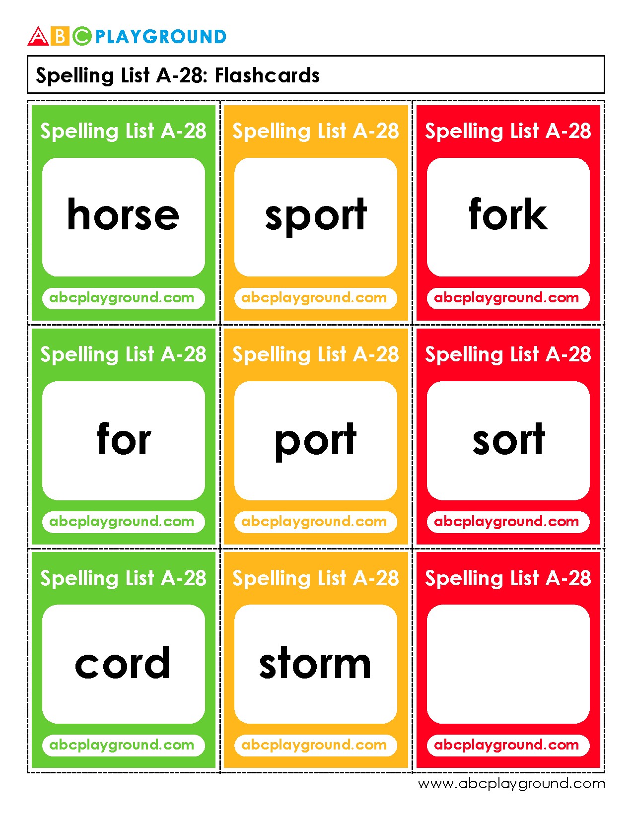 Spelling Flashcards for Word Practice and Recognition