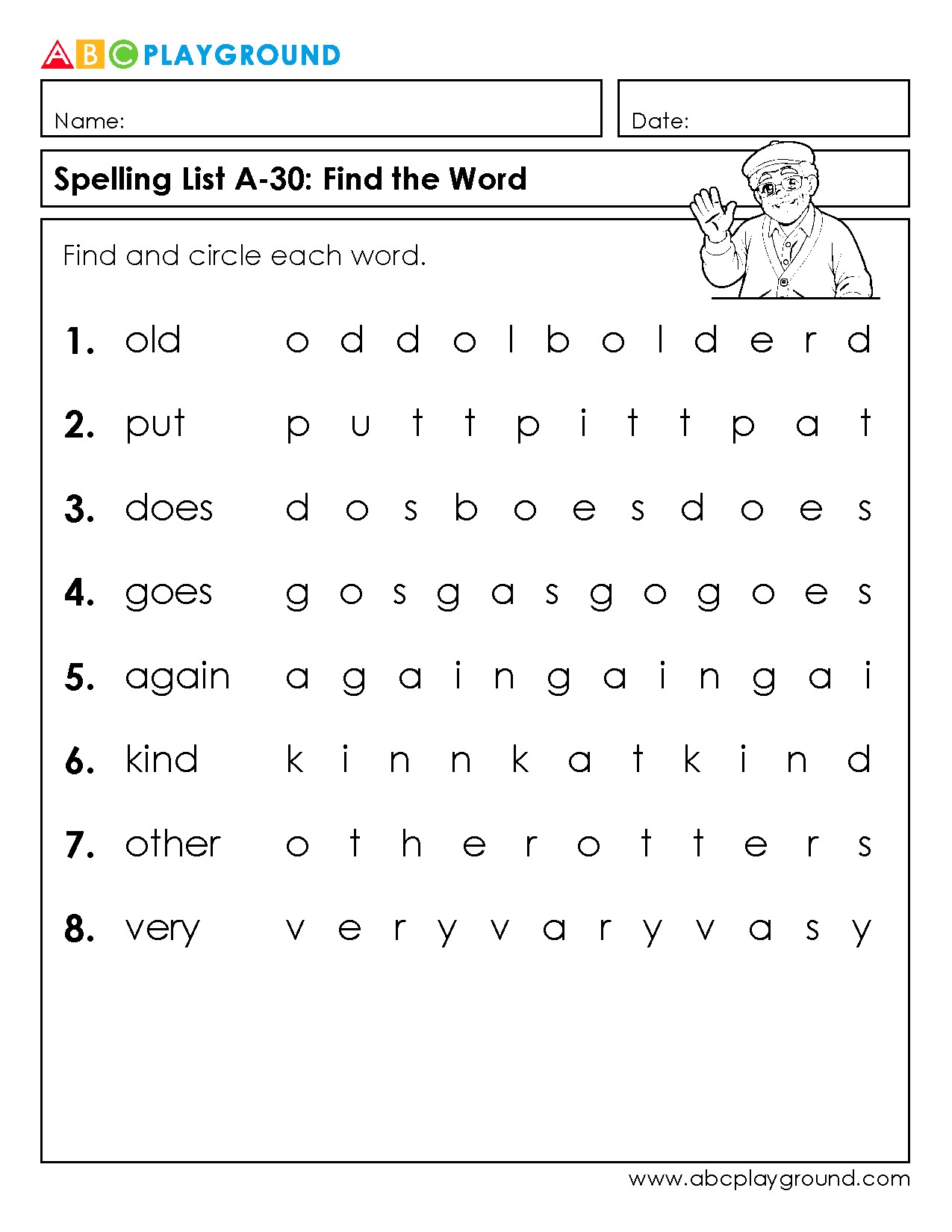 Find and Circle the Spelling Words Worksheet