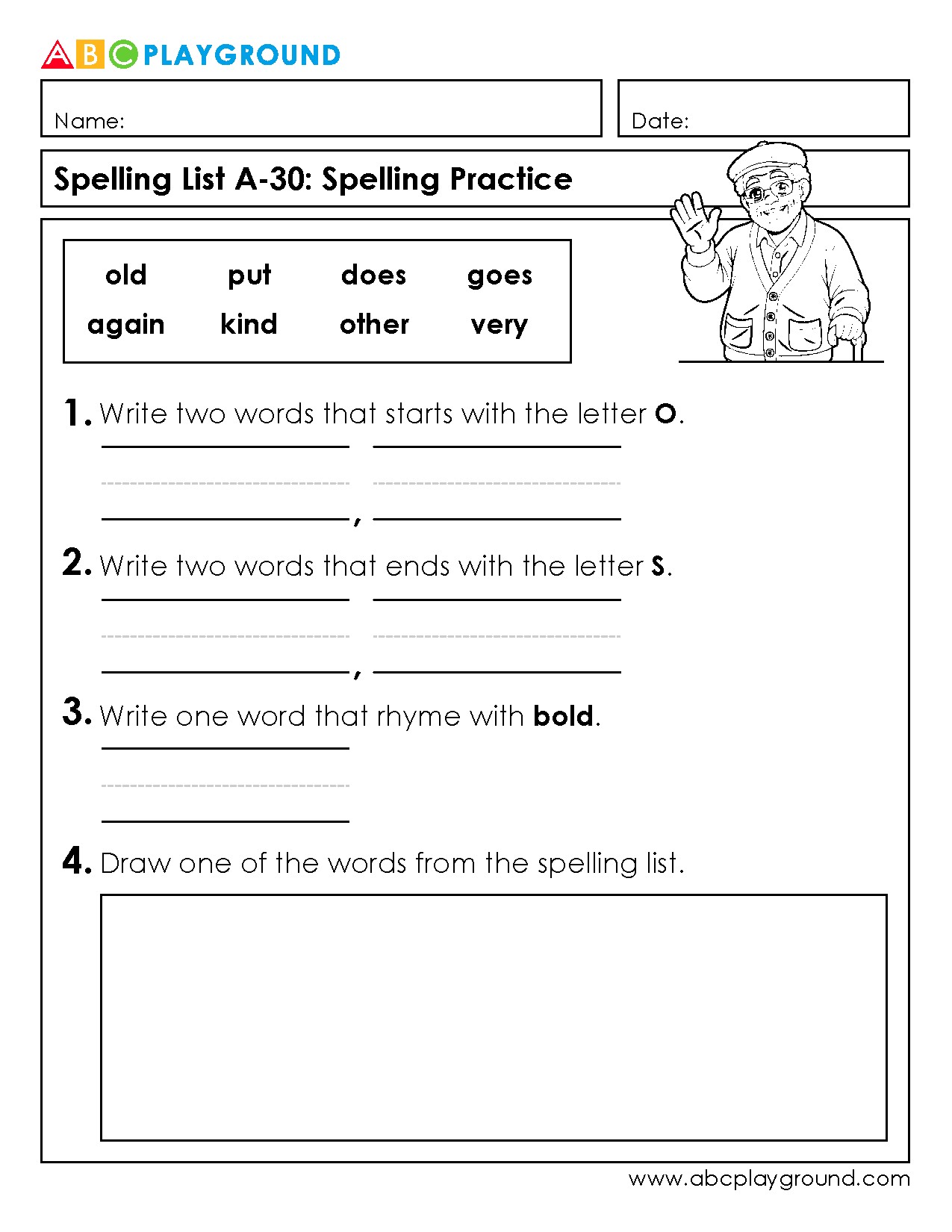 Spelling Practice Worksheet with Word Recognition and Rhyming