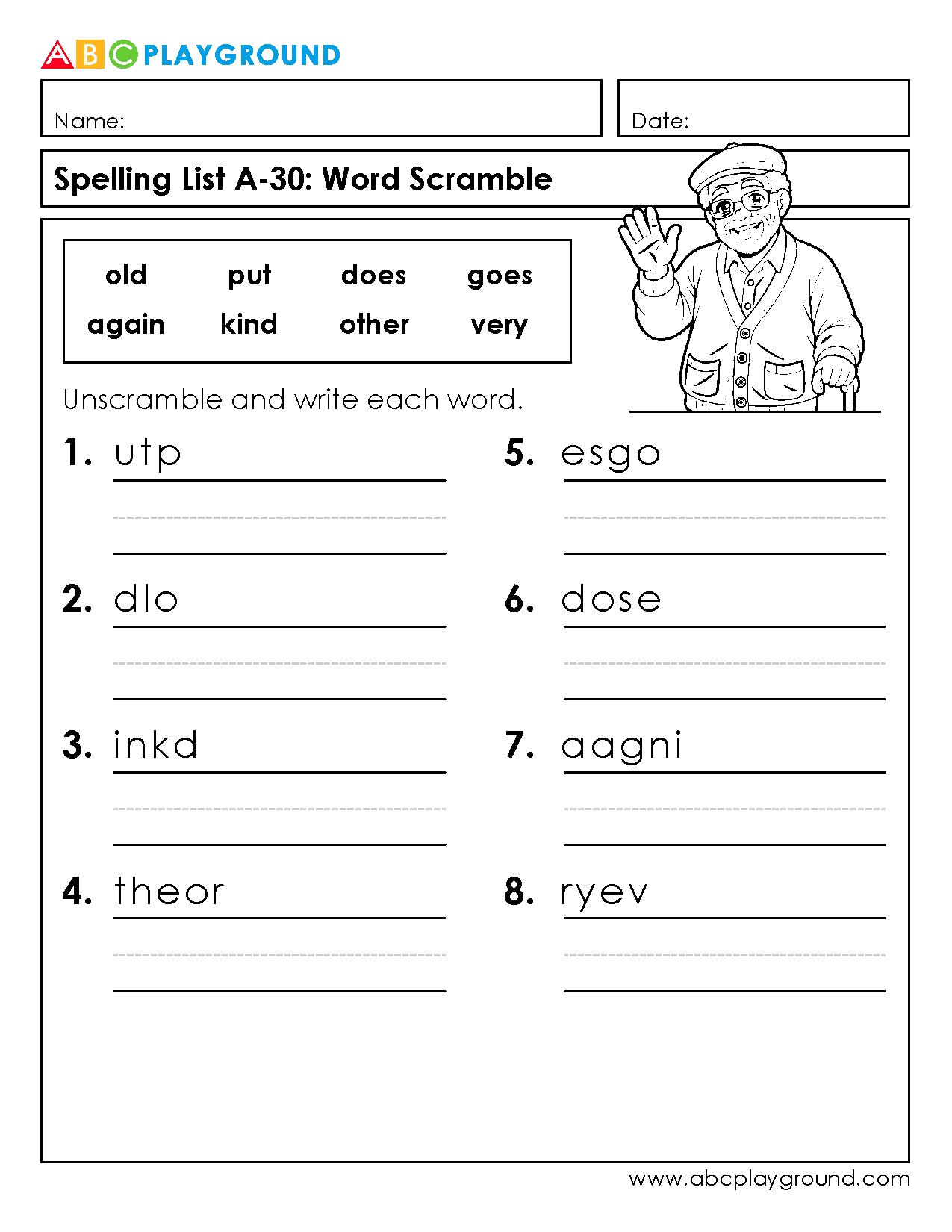 Word Scramble Spelling Practice Worksheet
