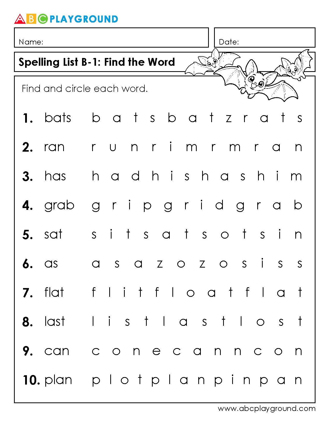 Spelling Word Search Puzzle for Early Readers