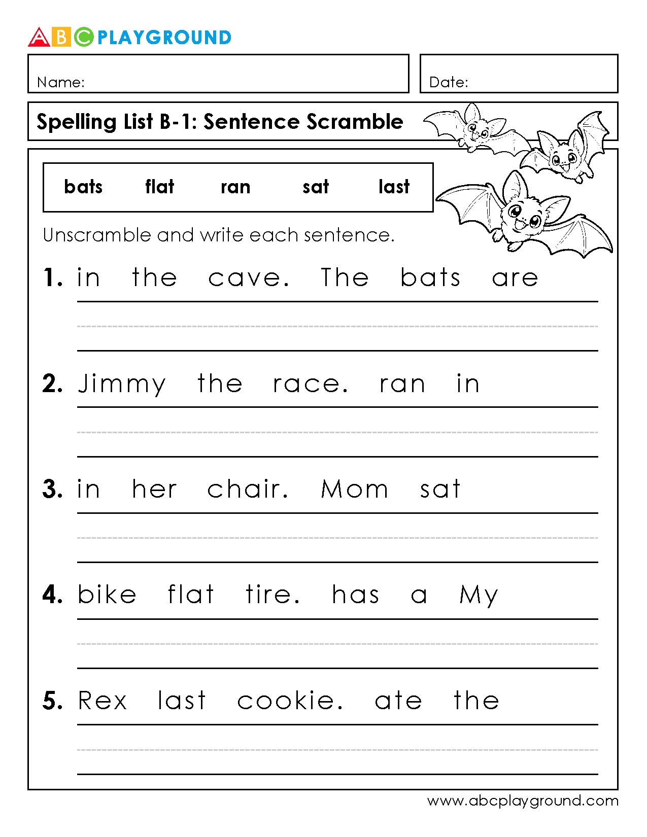 Sentence Scramble Spelling Practice Worksheet