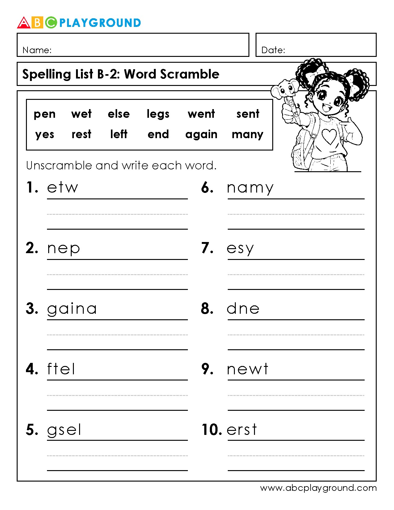 Fun Word Scramble Spelling Practice Worksheet