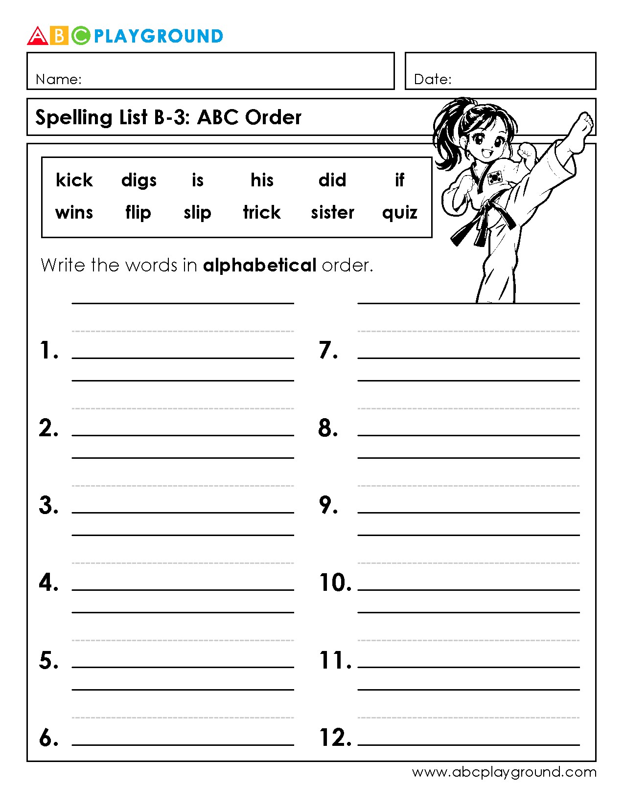 Practice Alphabetical Order with Spelling Words Worksheet