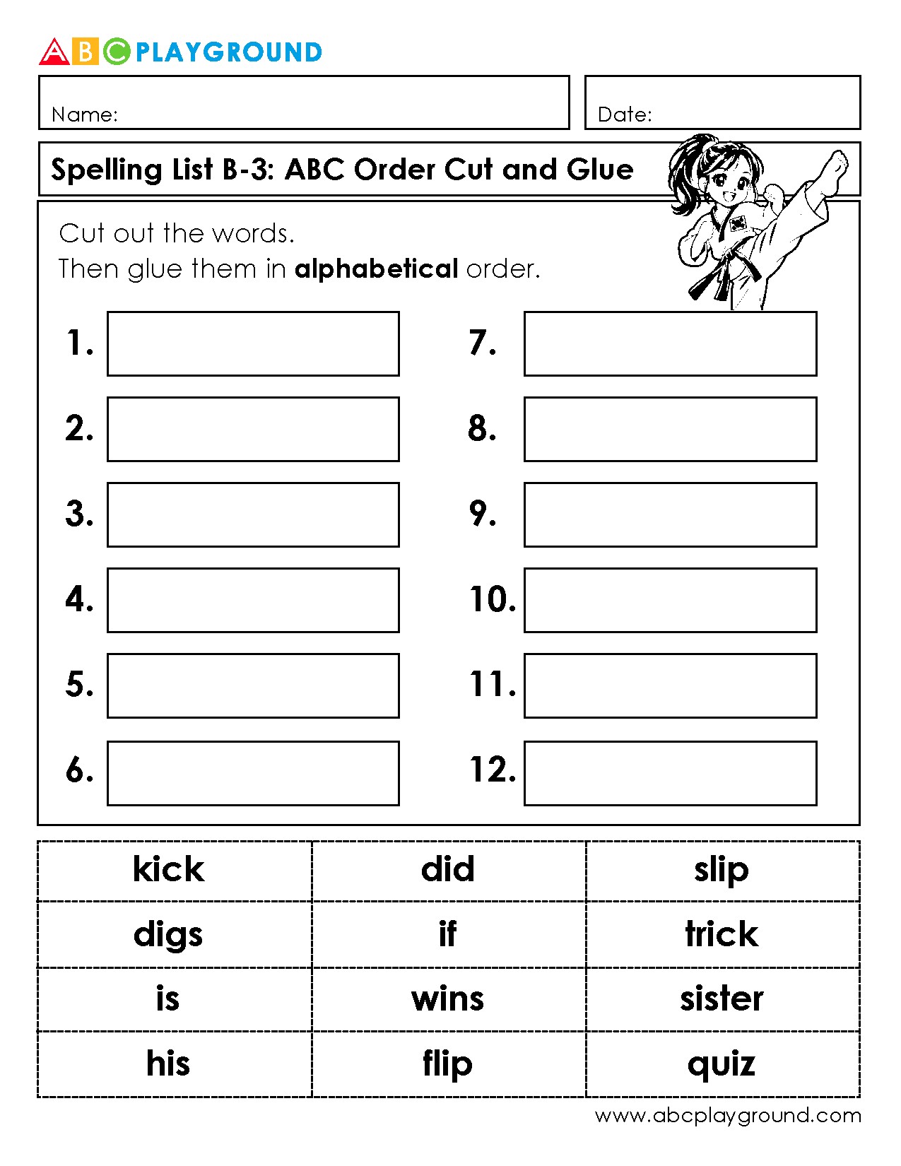 Alphabetical Order Cut and Glue Spelling Activity