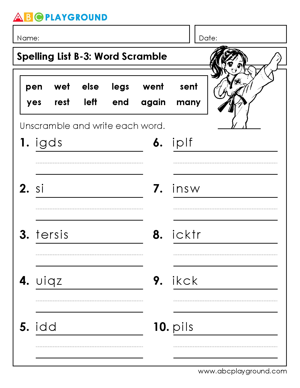 Spelling Word Scramble Practice Worksheet