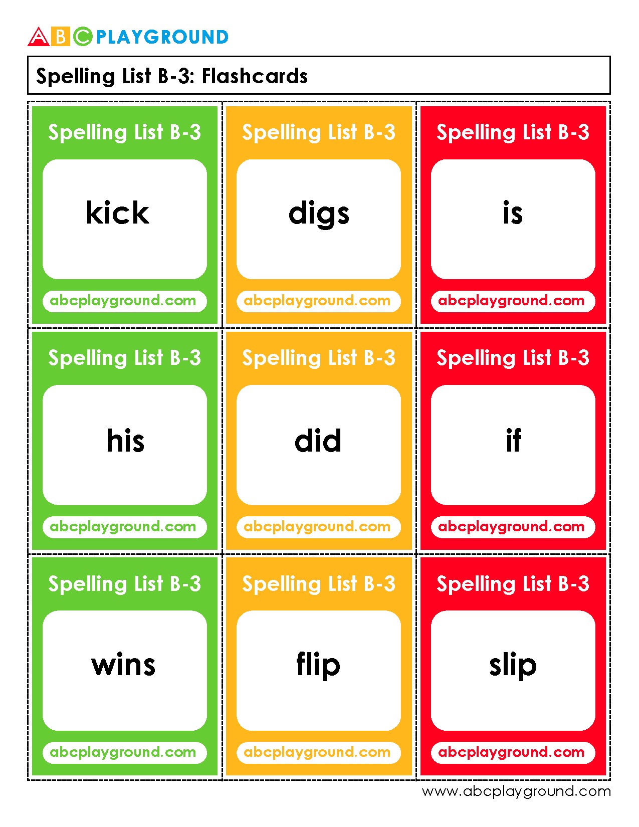 Printable Spelling Flashcards for Early Literacy Practice