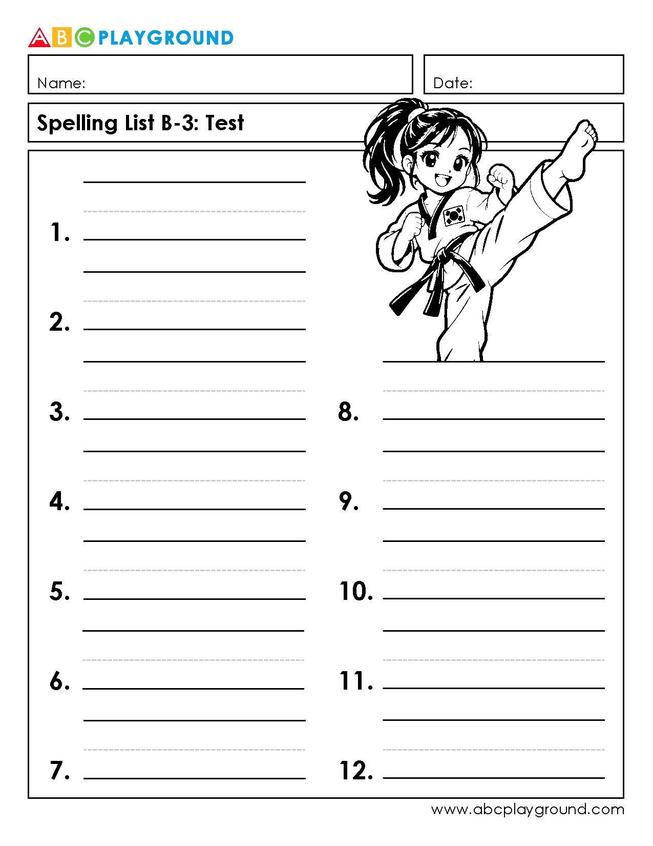 Spelling Test Printable Worksheet for Skill Practice
