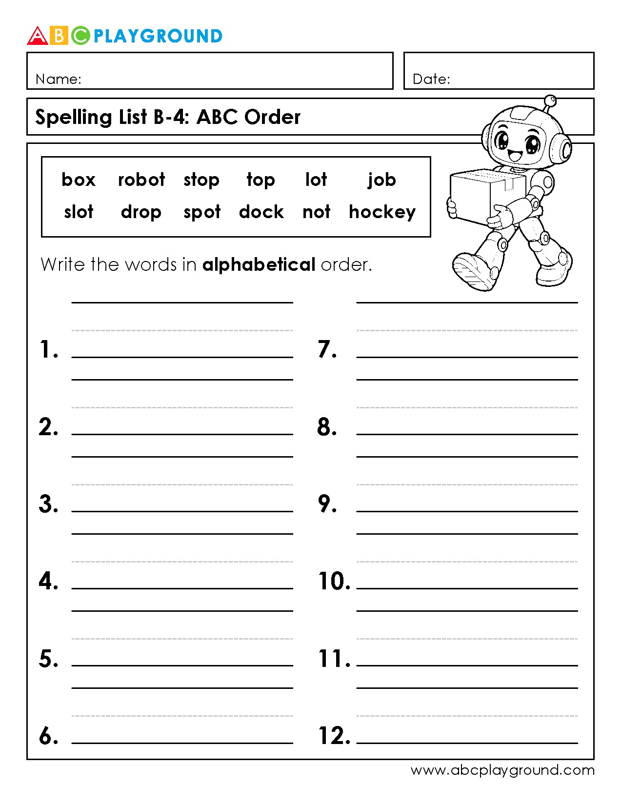 Spelling Practice: Arrange Words in Alphabetical Order