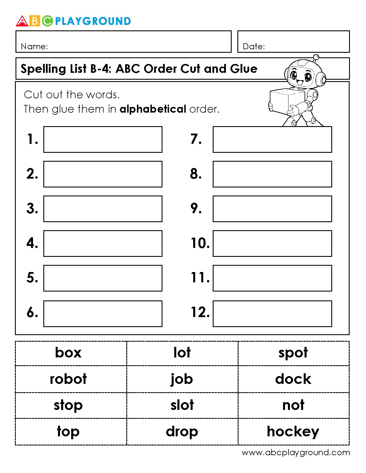 ABC Order Cut and Glue Activity for Spelling Practice