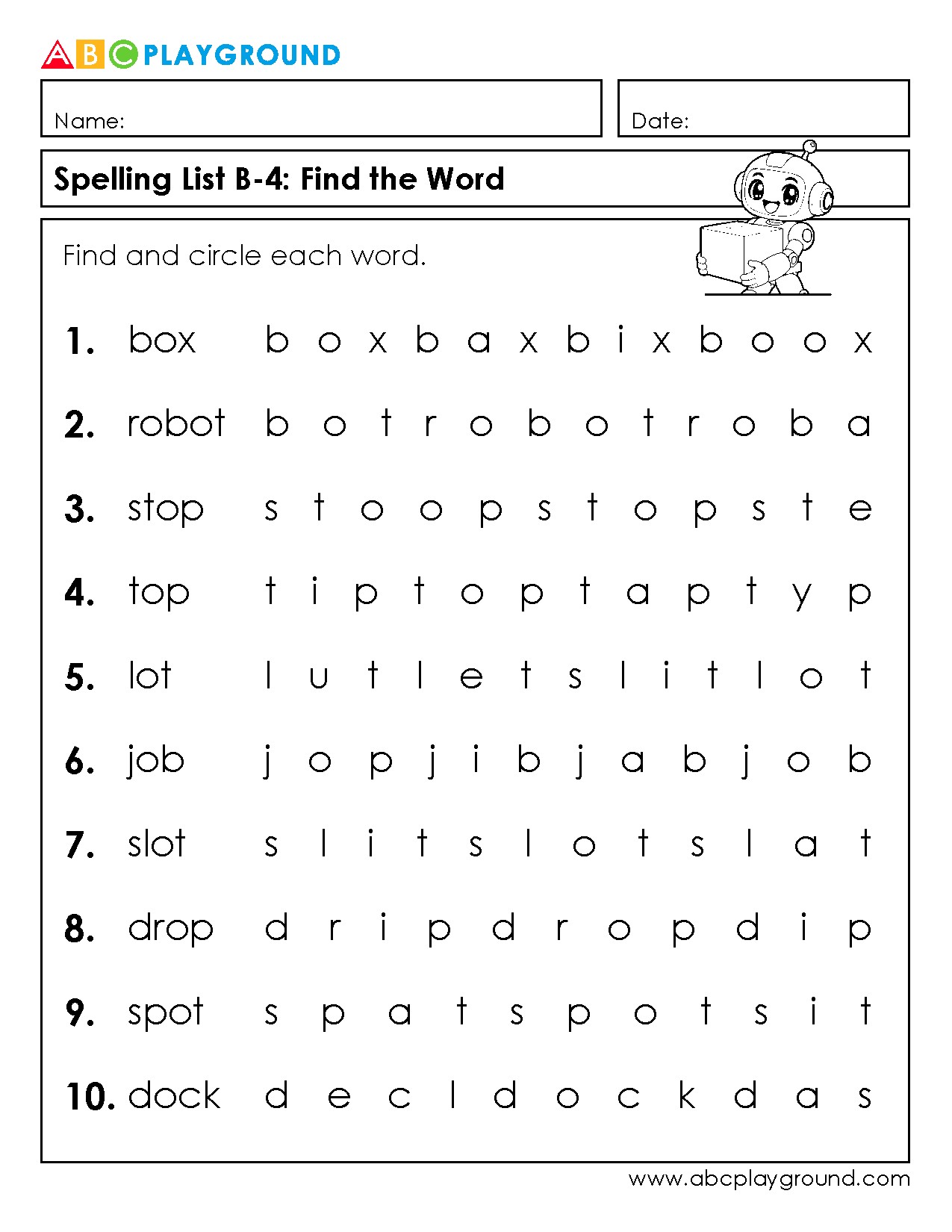 Spelling Word Search Puzzle with Answer Key