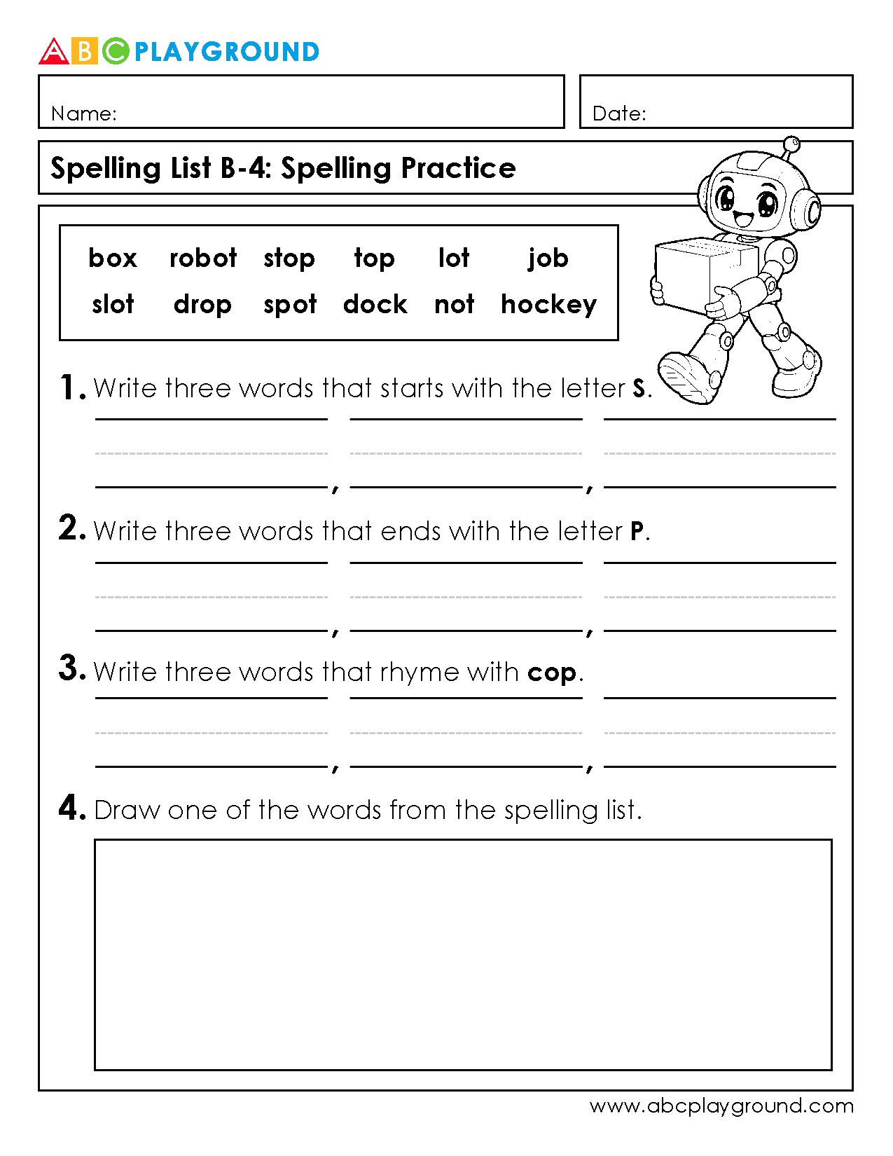Spelling Practice Worksheet for Letter Sounds and Rhymes