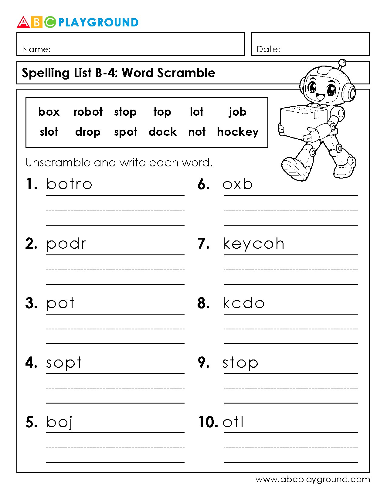 Word Scramble Spelling Practice Worksheet