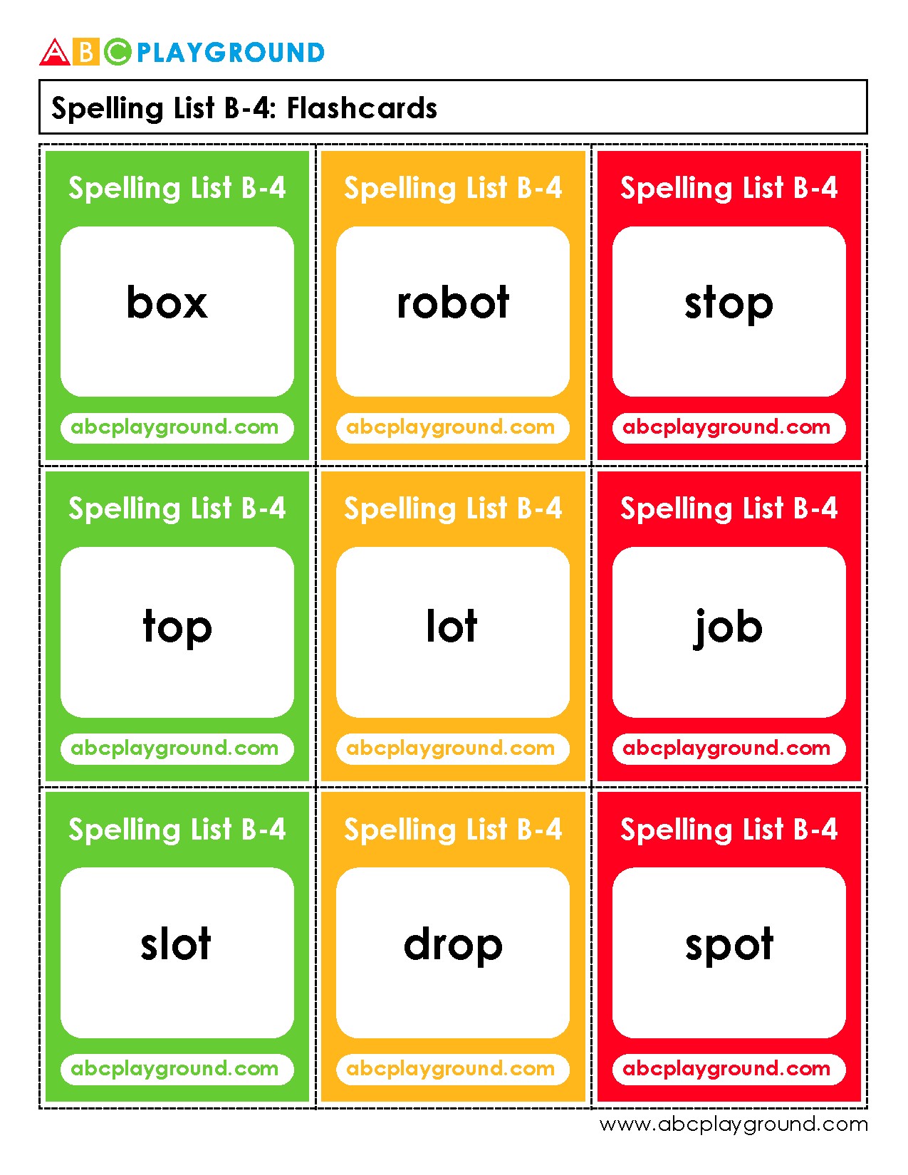 Spelling List B-4 Flashcards for Early Readers