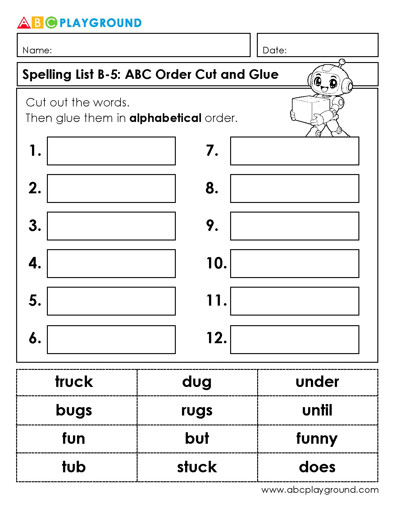 Cut and Glue Words in Alphabetical Order Activity