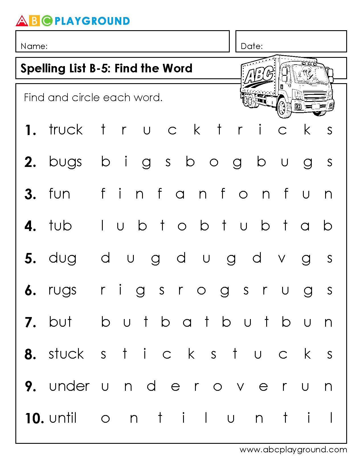 Spelling Word Search Puzzle: Find and Circle Each Word