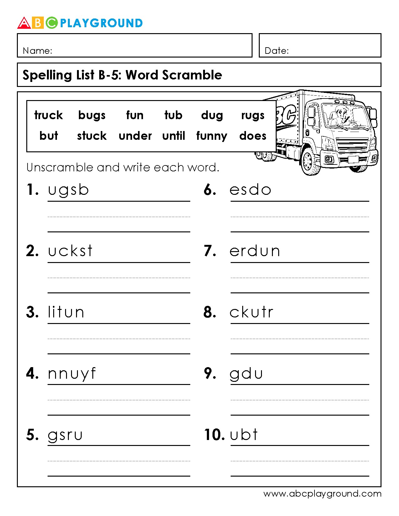 Fun Word Scramble Spelling Practice Worksheet